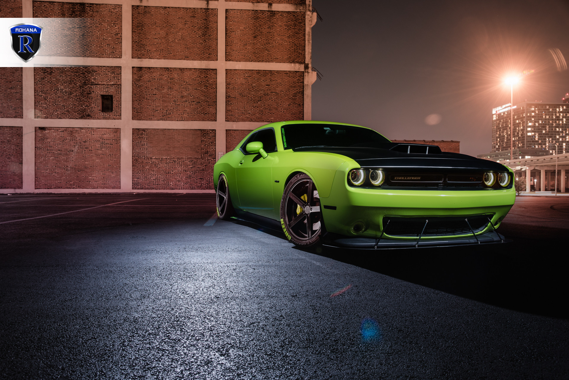 Lime Green Dodge Challenger with Custom Hood - Photo by Rohana