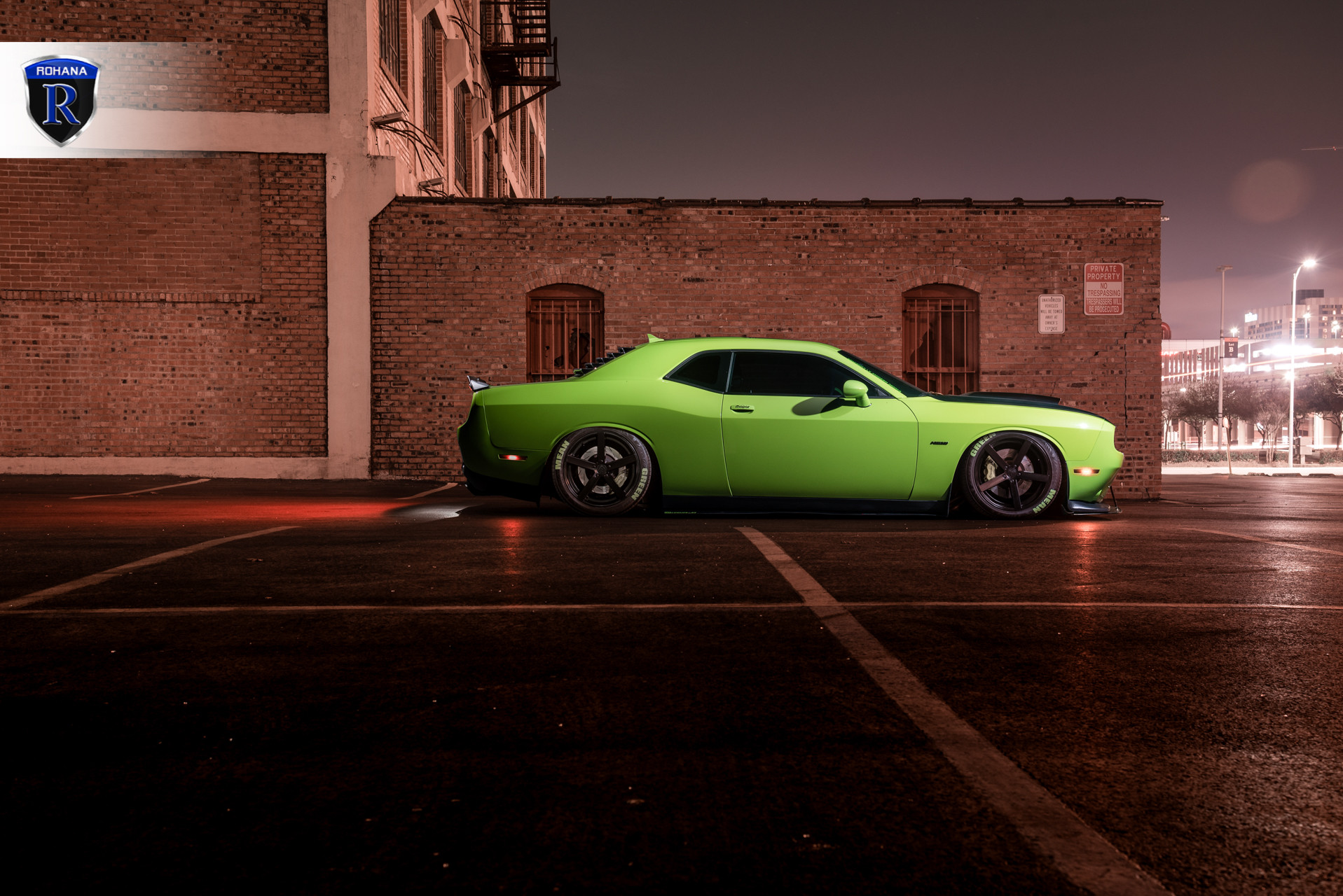 Custom Lime Green Dodge Challenger Side Skirts - Photo by Rohana
