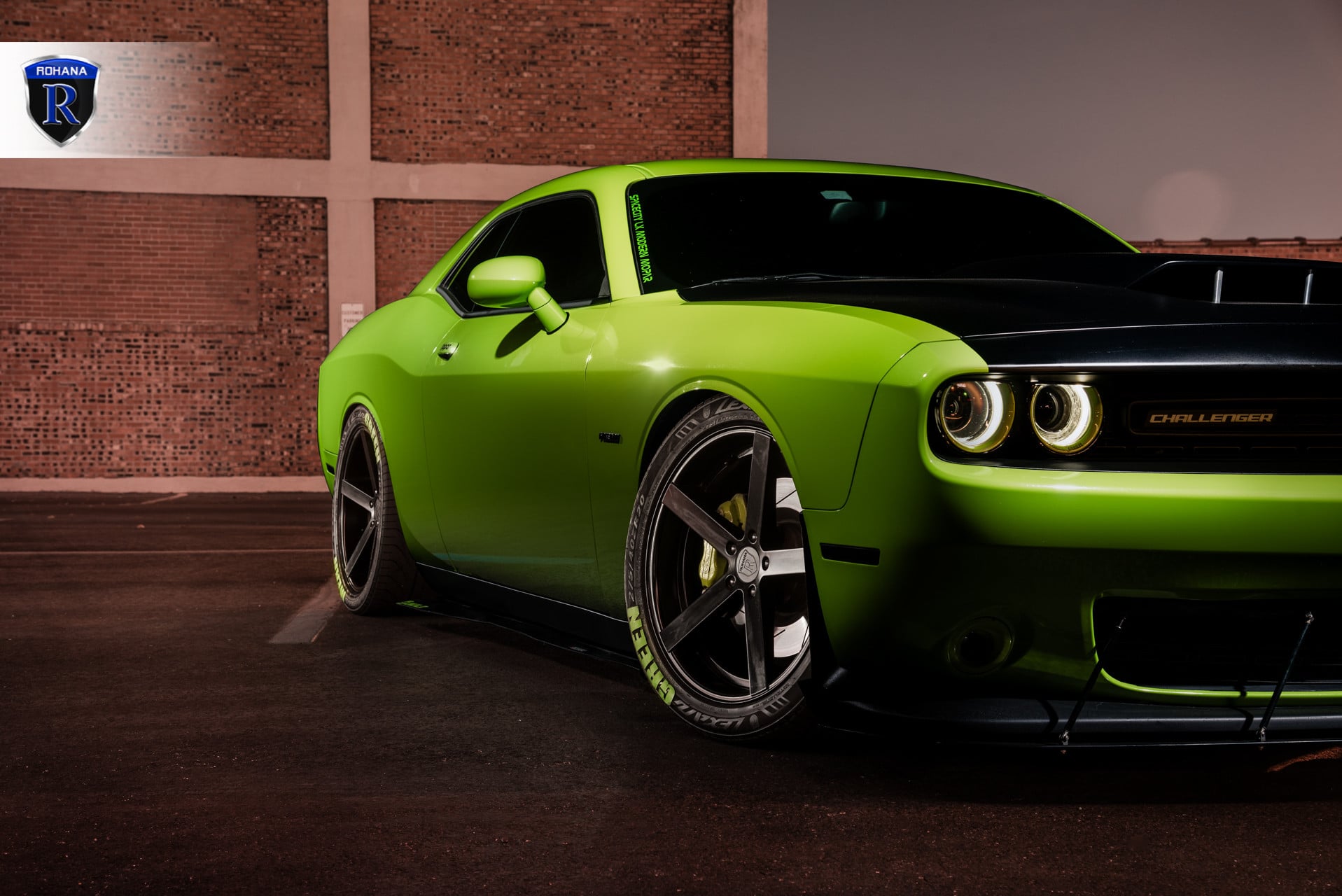 Custom Front Lip pn Lime Green Dodge Challenger - Photo by Rohana