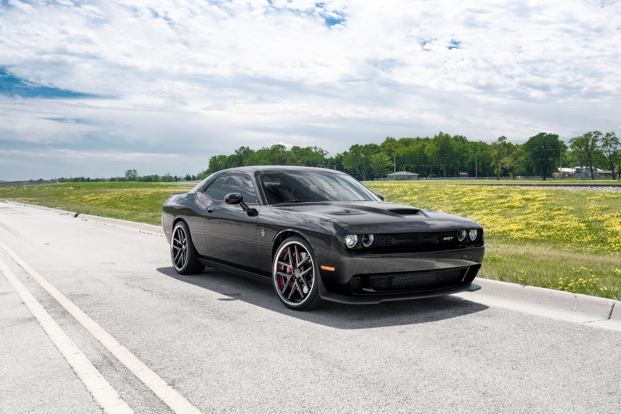 Custom Front Lip on Black Dodge Challenger SRT - Photo by zandbox