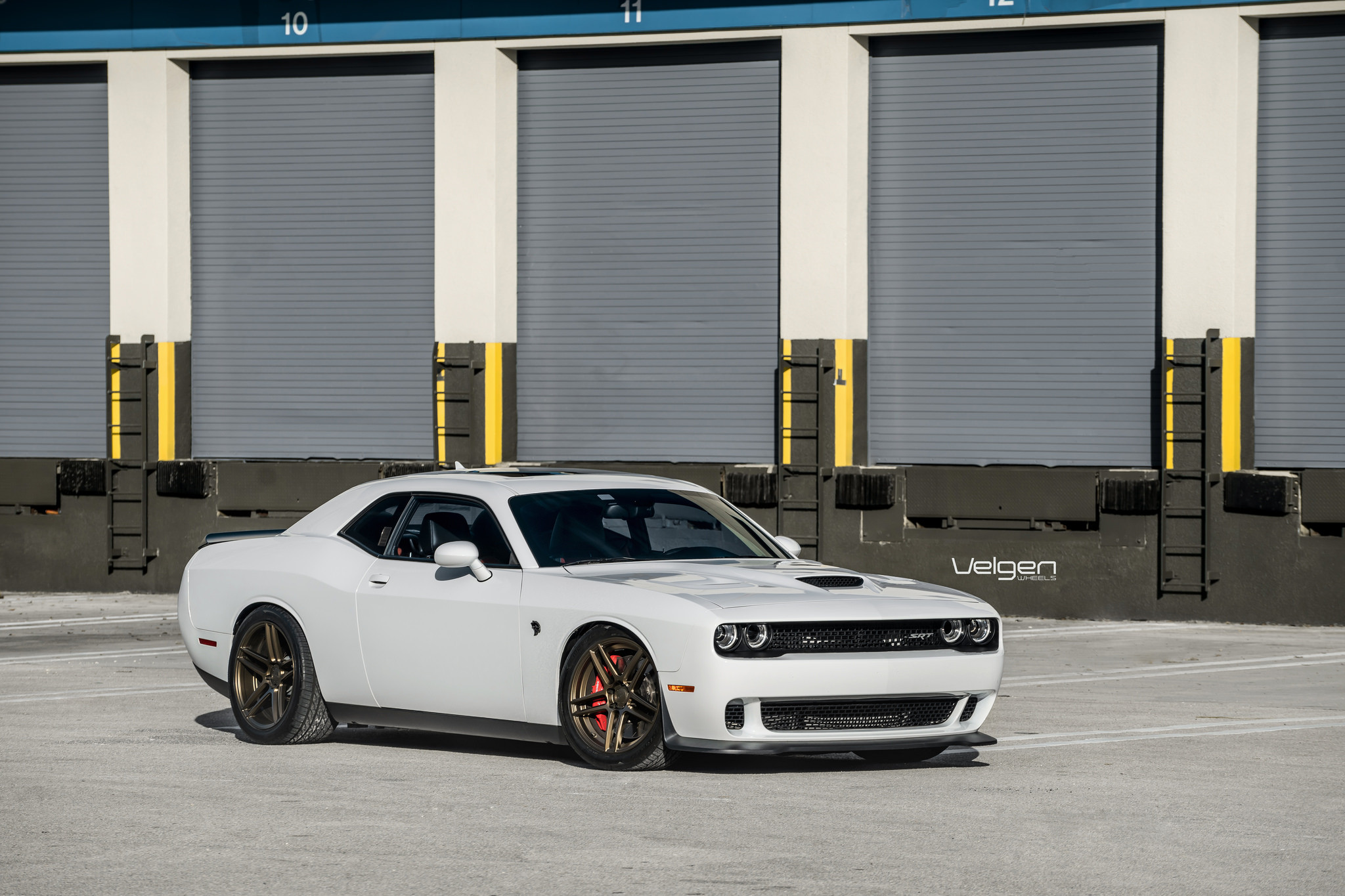 White Dodge Challenger SRT with Custom Front Bumper - Photo by Velgen