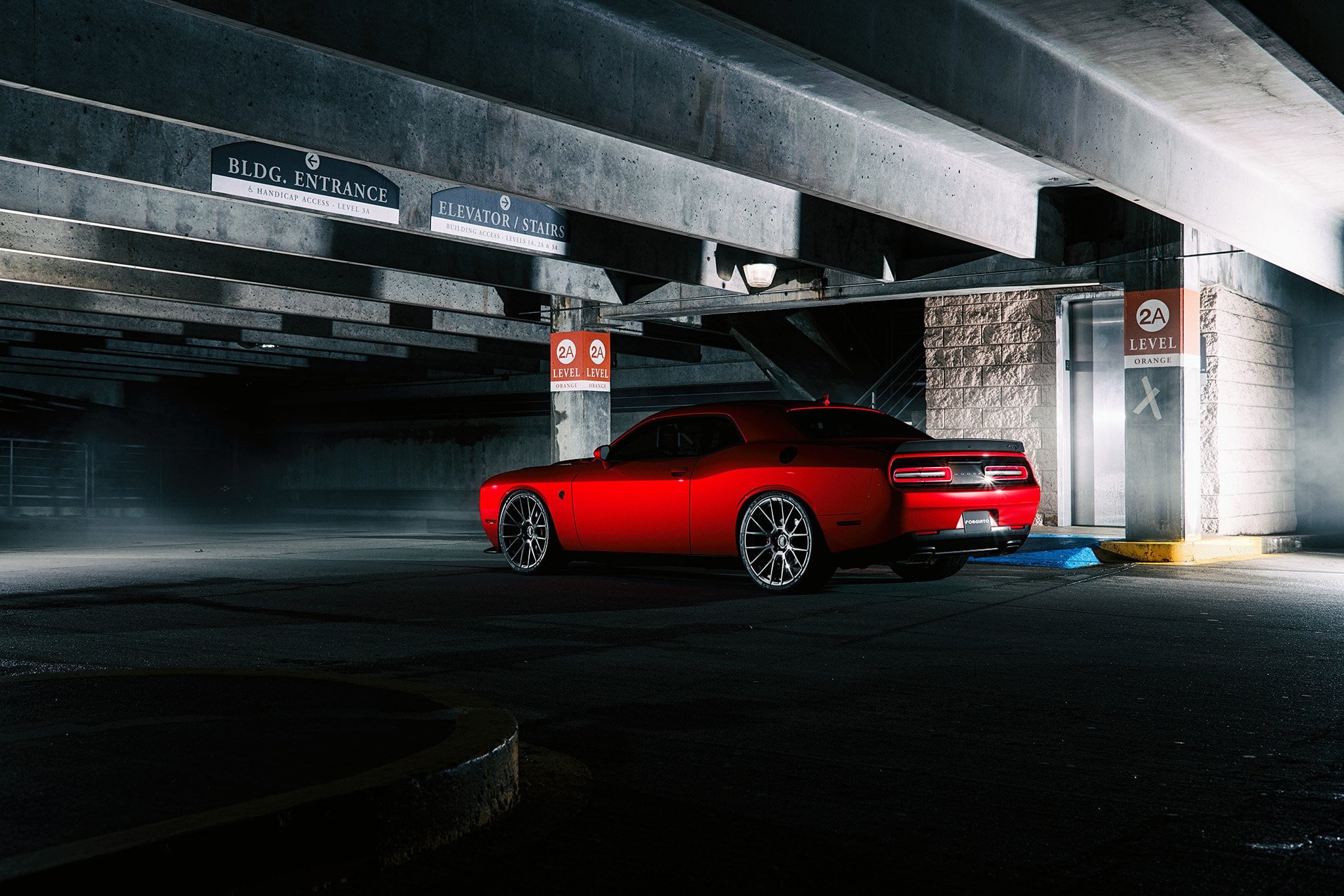 Red Dodge Challenger with Aftermarket Rear Diffuser - Photo by Forgiato