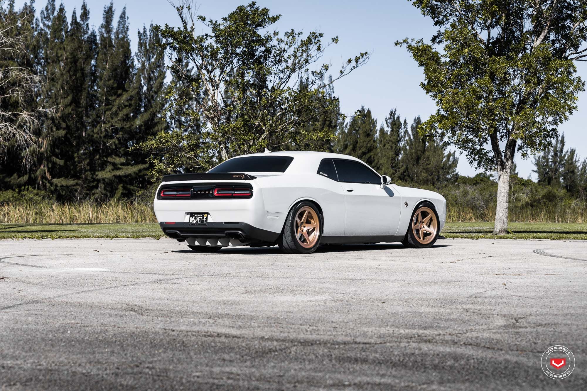 White Dodge Challenger SRT with Gold Forged Vossen Rims - Photo by Vossen