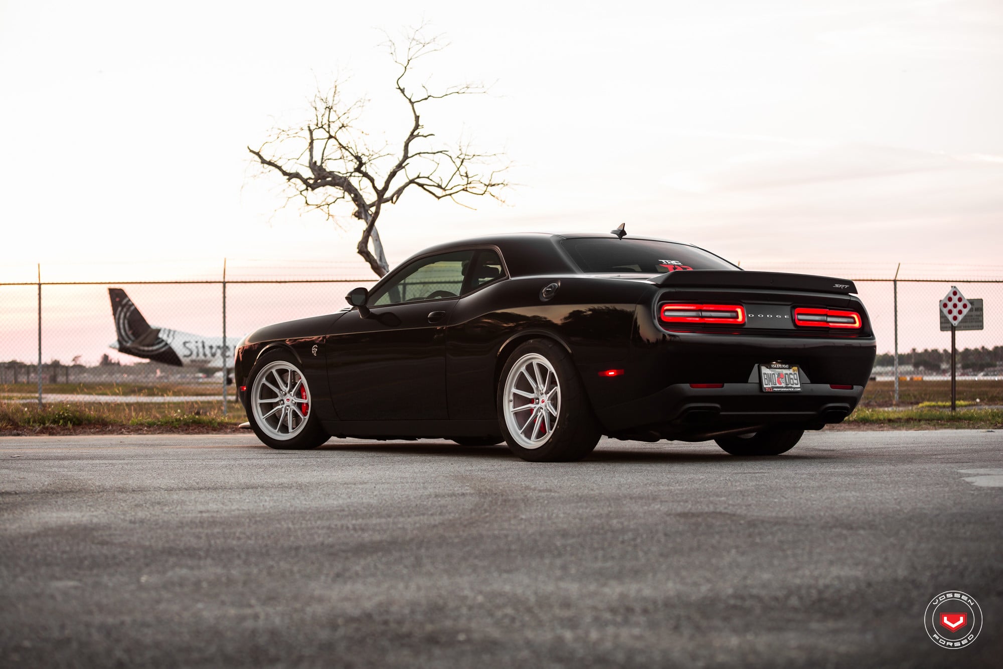 Aftermarket Rear Diffuser on Black Dodge Challenger - Photo by Vossen