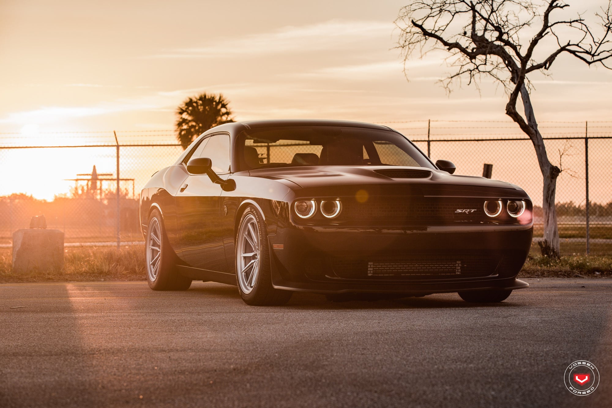 Custom Black Dodge Challenger SRT Halo Headlights - Photo by Vossen