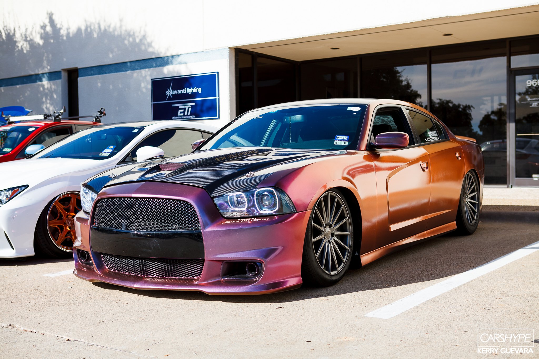 Purple Stanced Charger with SMD Halos on Air Suspension - Photo by Kerry Gu...