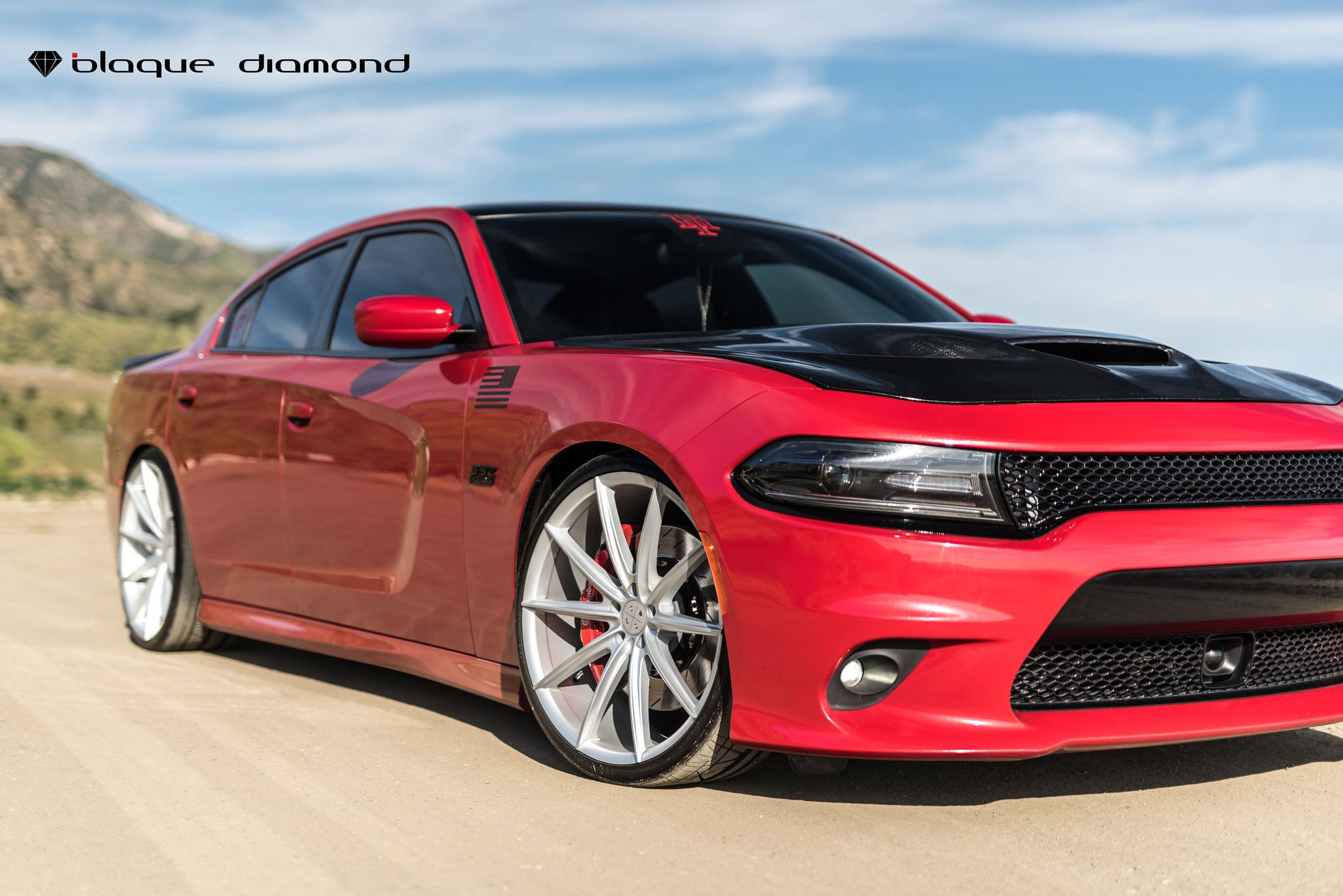 Red Dodge Charger With Performance Ram Air Hood - Photo by Black Diamond