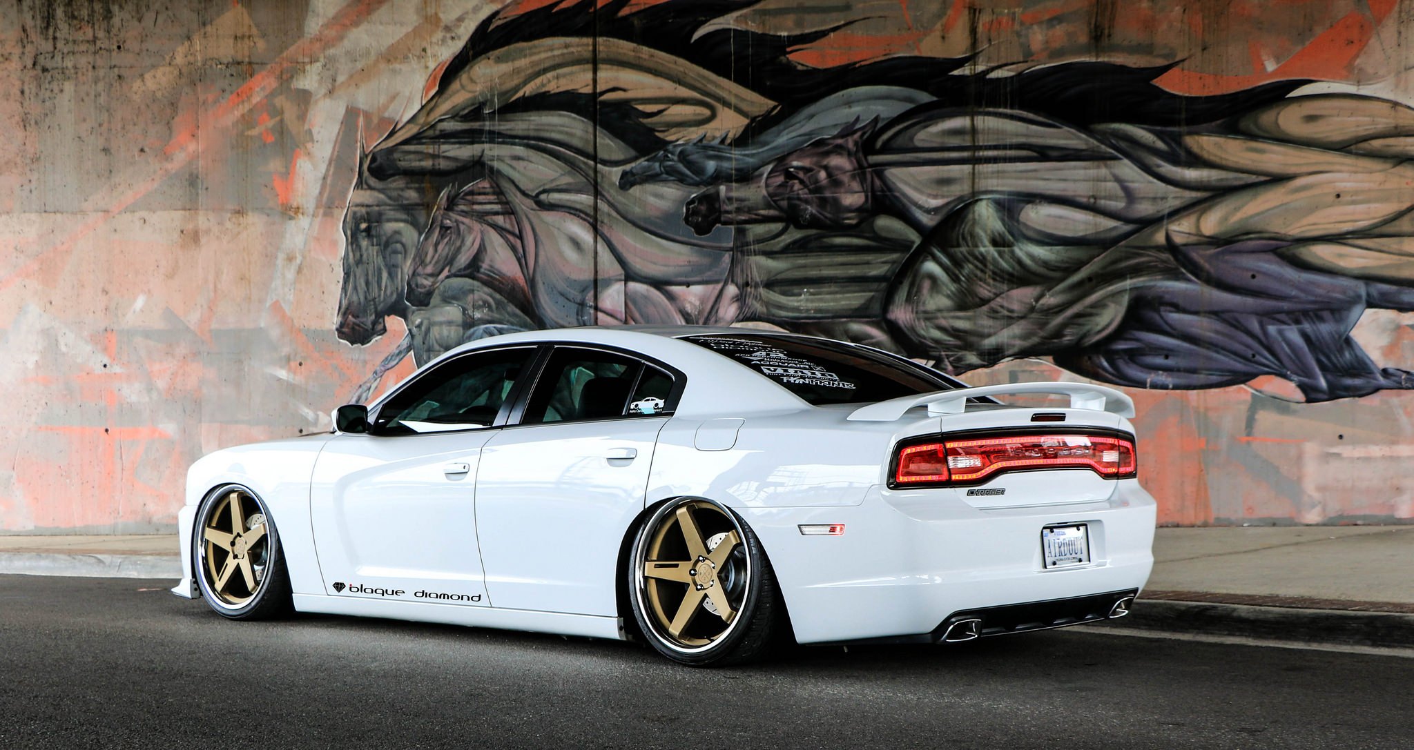 Stanced Dodge Charger in White - Photo by Black Diamond.