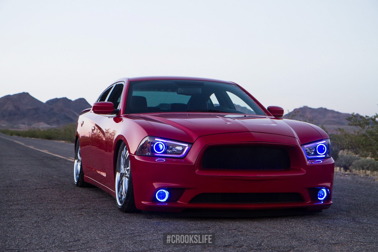 Customized Dodge Charger on Chrome Wheels.
