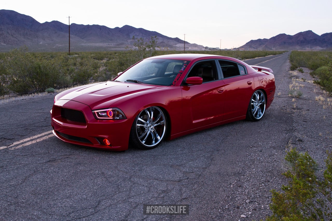 Halo Projector Headlights on Red Dodge Charger - Photo by Jimmy Crook