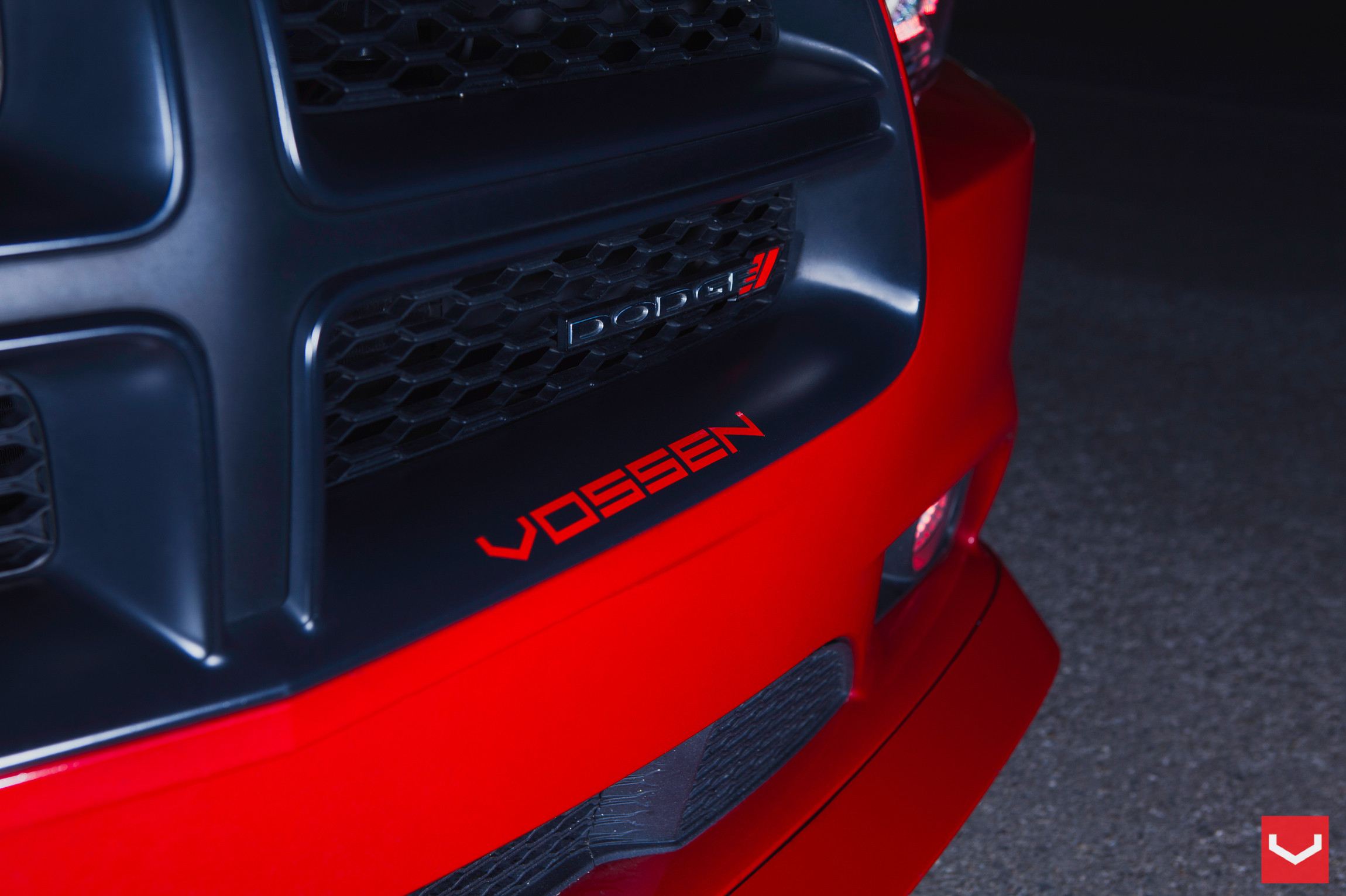 Red Dodge Charger with Custom Blacked Out Grille - Photo by Vossen