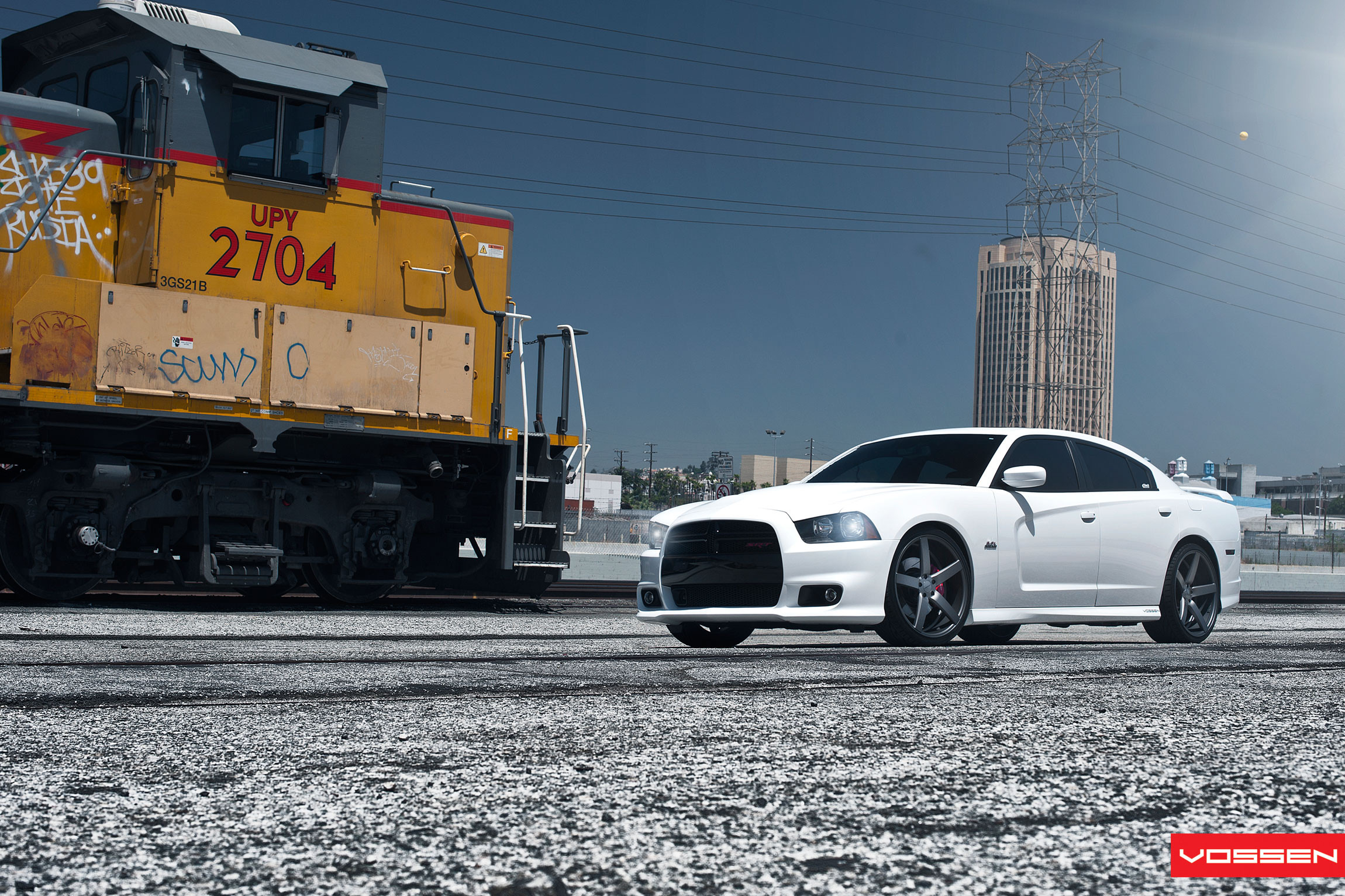 White Dodge Charger SRT with Custom Front Bumper - Photo by Vossen
