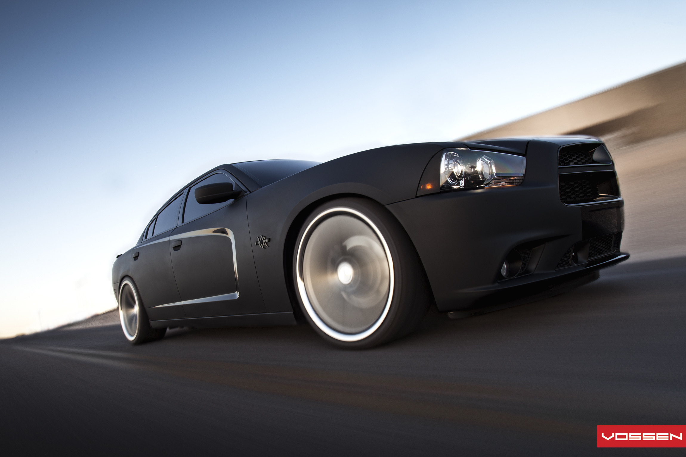 Vossen Wheels on Black Matte Dodge Charger - Photo by Vossen