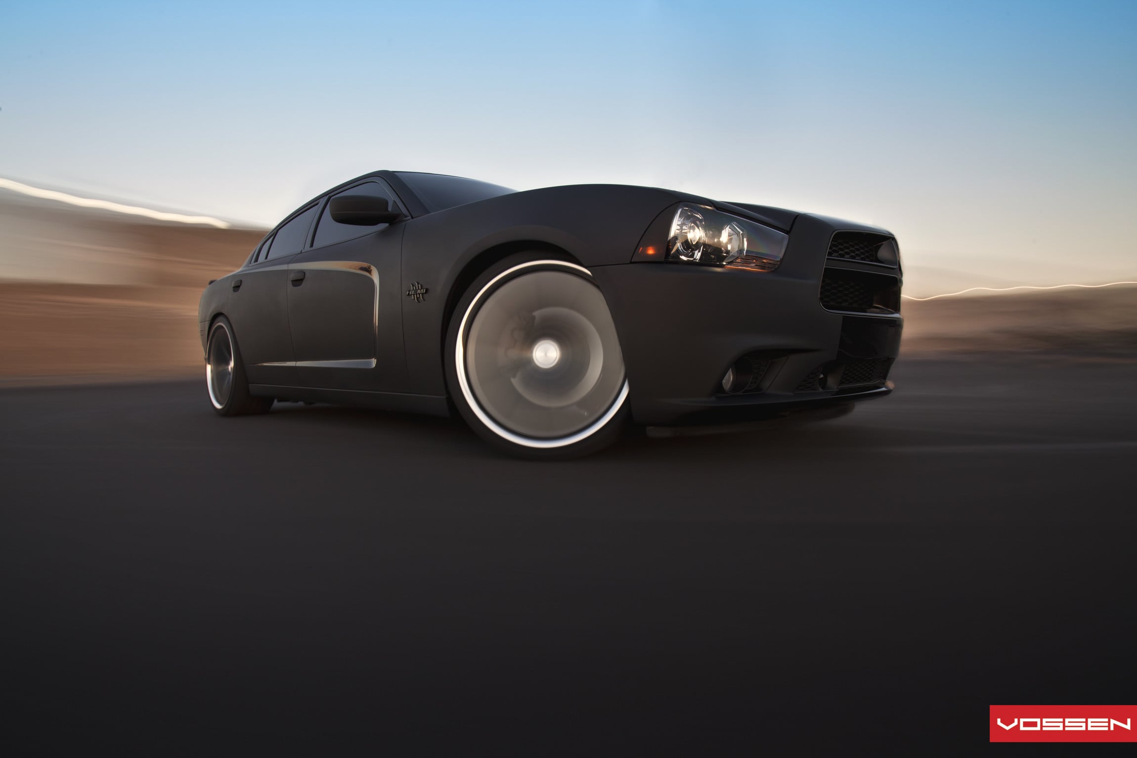 Black Matte Dodge Charger with Chrome Vossen Rims - Photo by Vossen