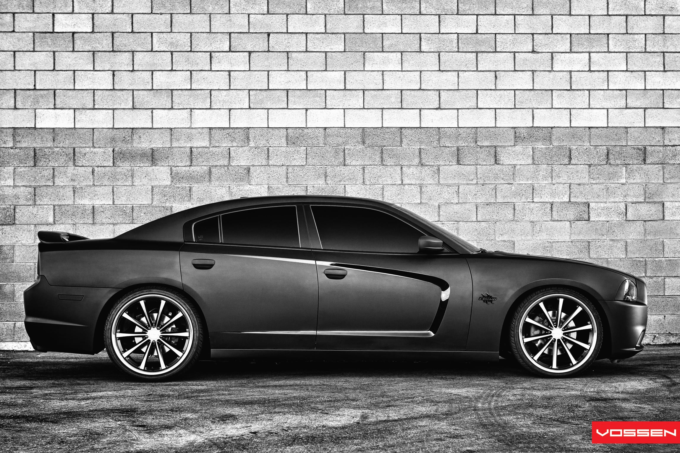 Custom Vossen Wheels on Black Matte Dodge Charger - Photo by Vossen