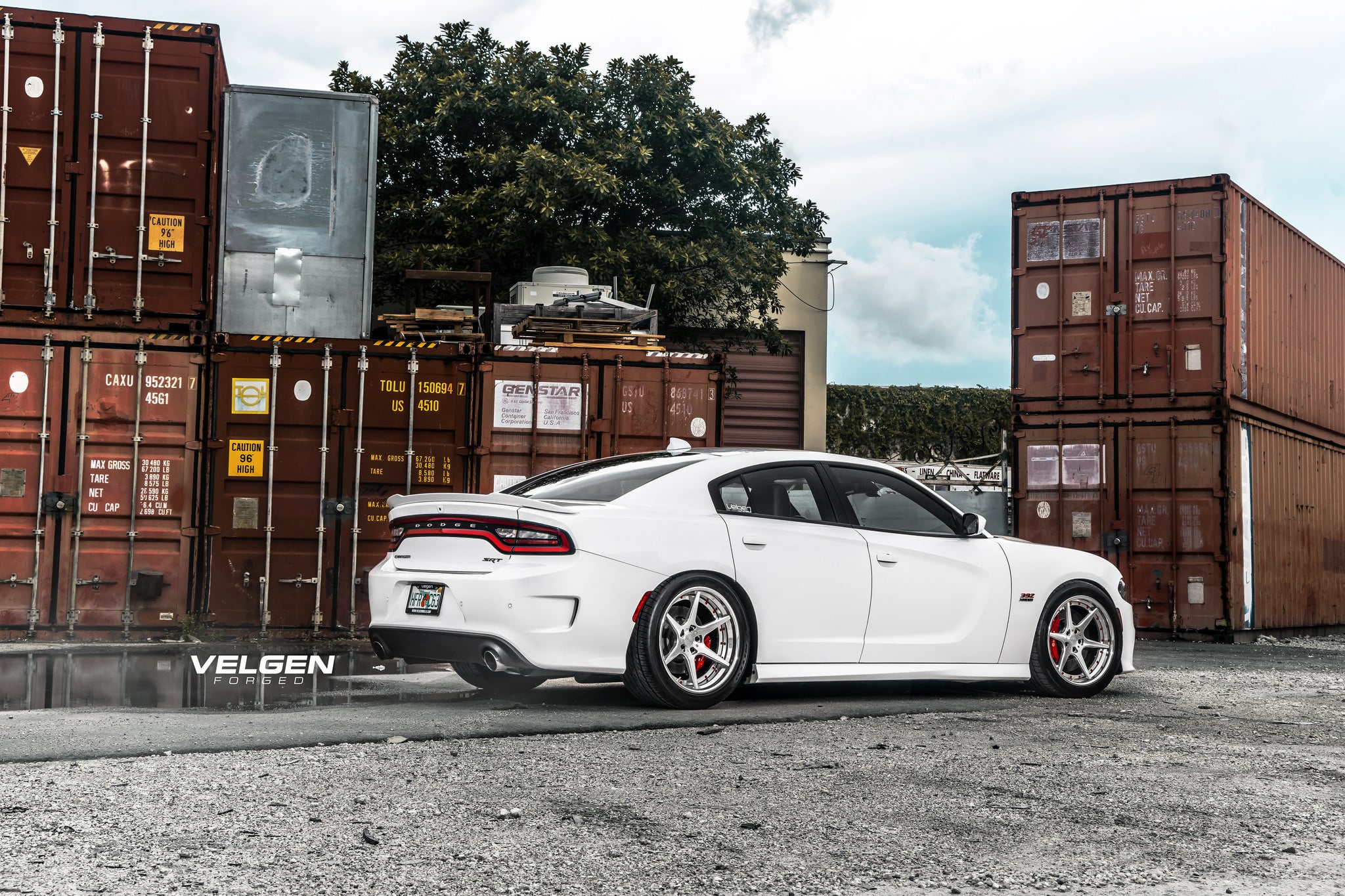 Chrome Velgen Wheels on White Dodge Charger - Photo by Velgen