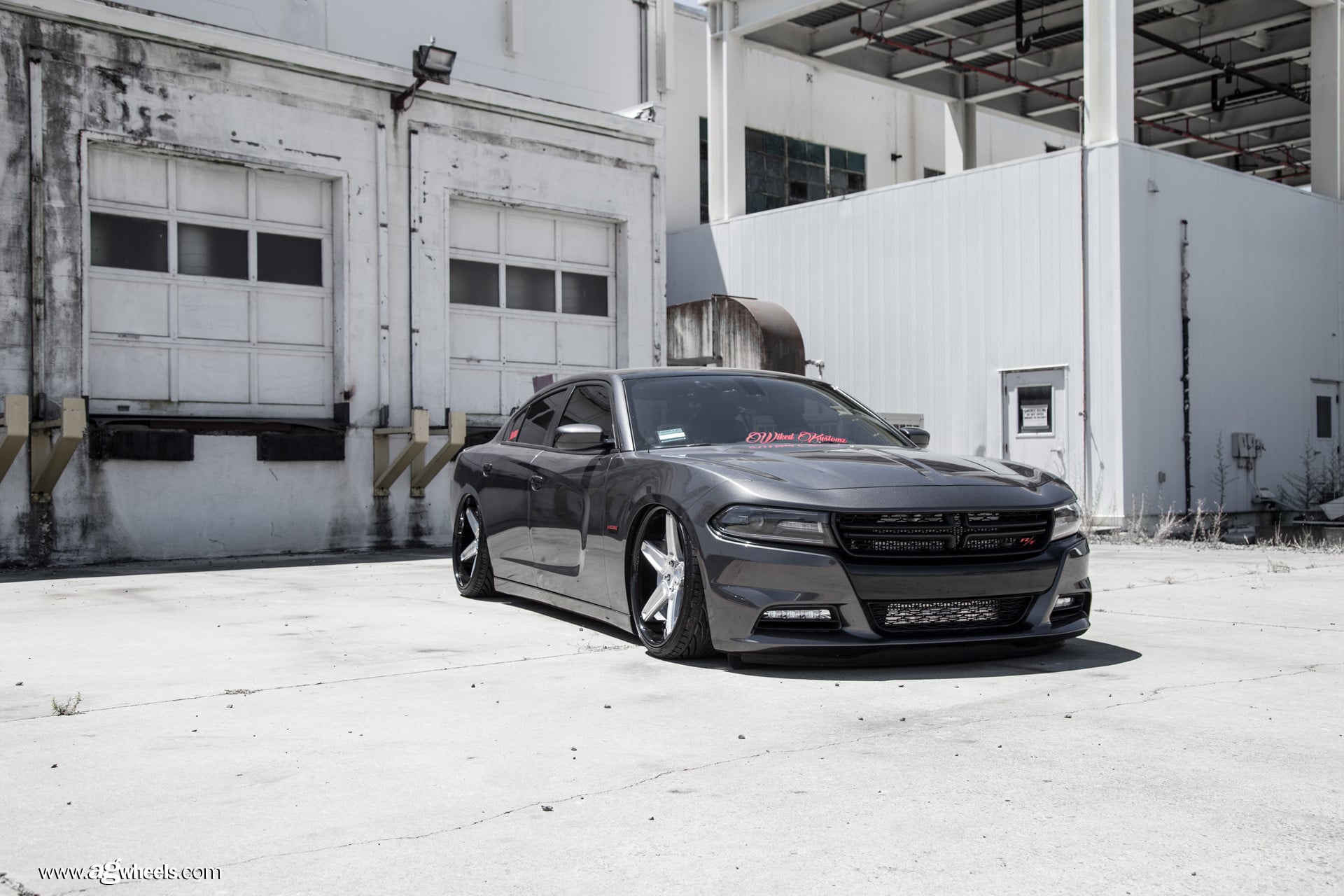 Gray Dodge Charger with Dark Smoke Headlights - Photo by Avant Garde Wheels