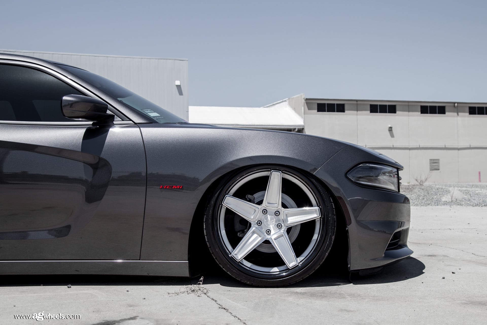 Silver Avant Garde Wheels on Gray Dodge Charger - Photo by Avant Garde Wheels