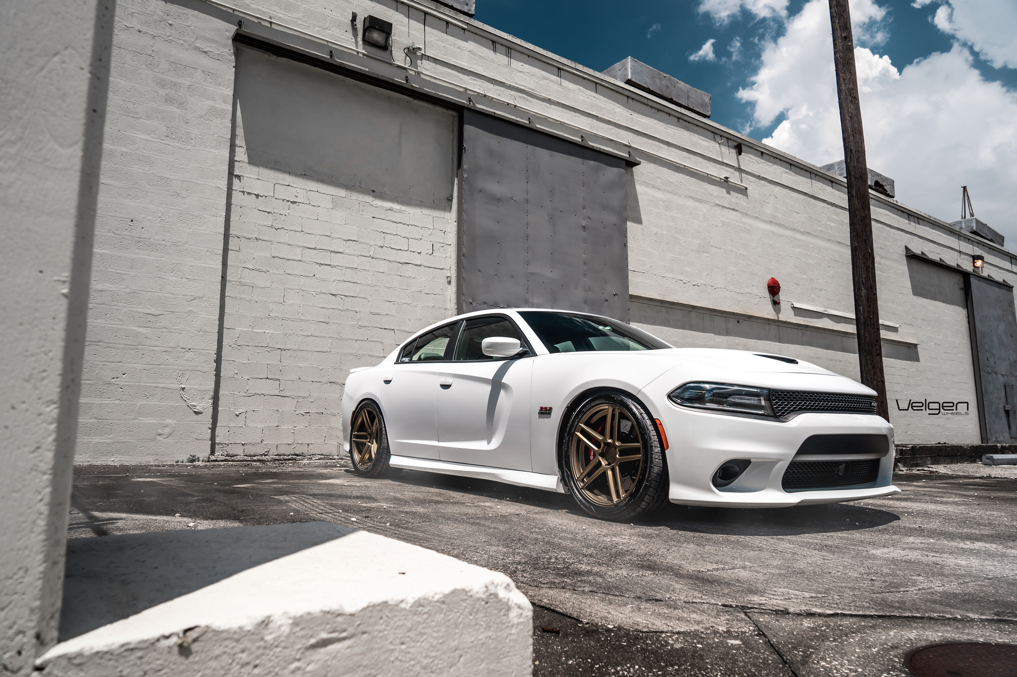 Dark Smoke Headlights on White Dodge Charger - Photo by Velgen