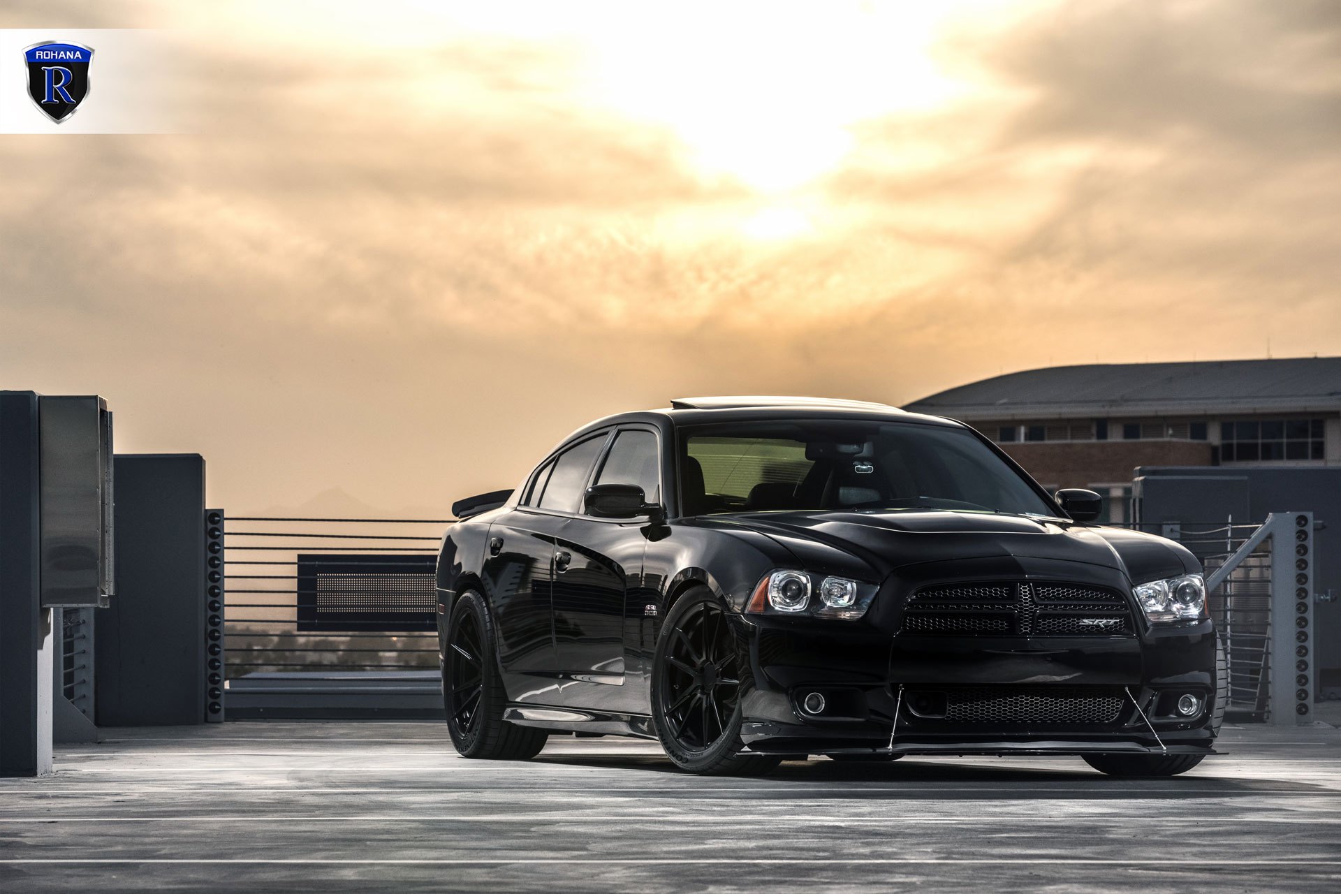 Black Dodge Charger SRT with Custom Mesh Grille - Photo by Rohana Wheels.