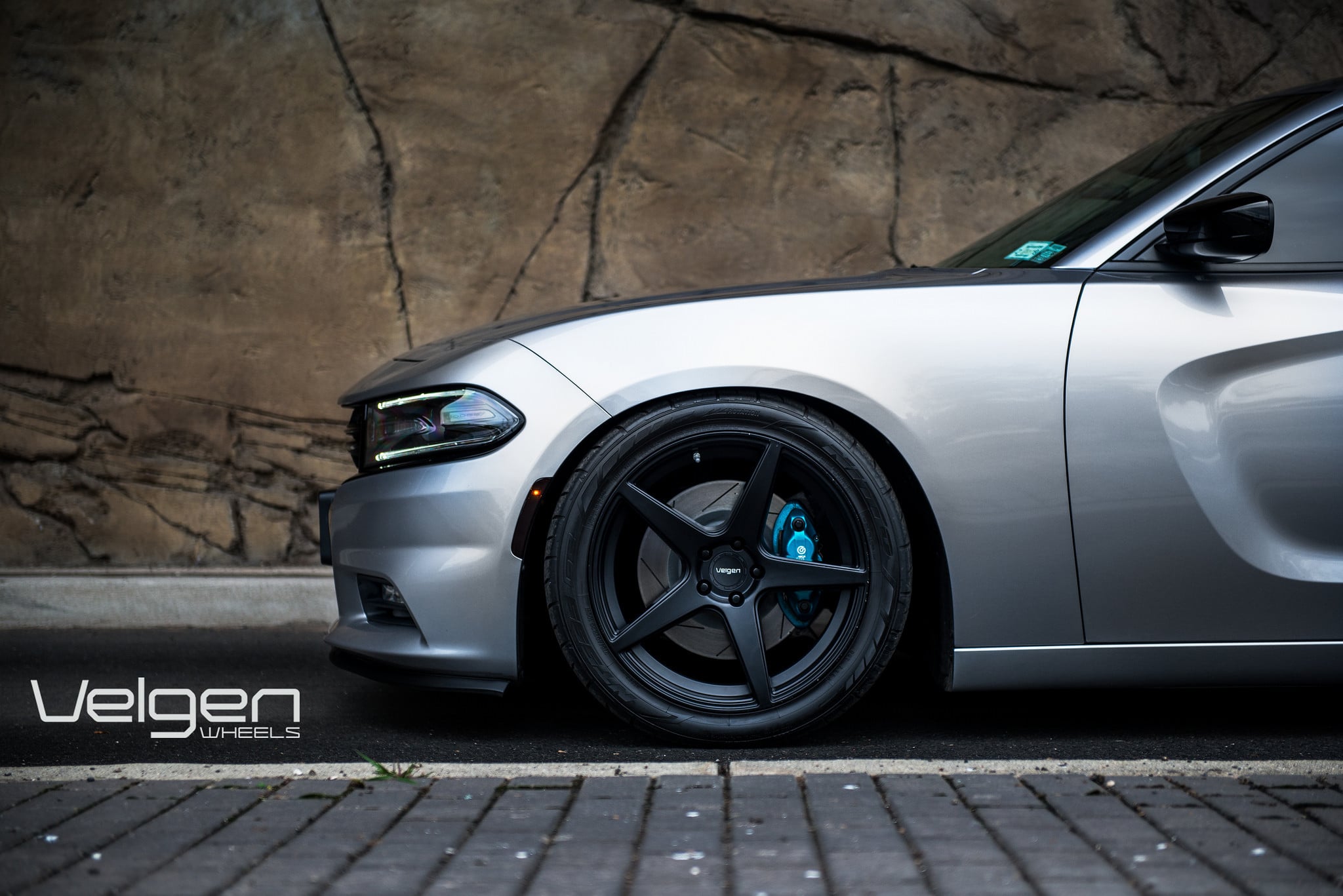 Matte Black Velgen Rims on Silver Dodge Charger - Photo by Velgen