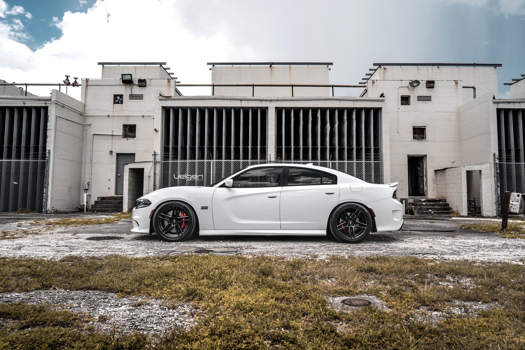 Custom White Dodge Charger SRT Side Skirts - Photo by Velgen