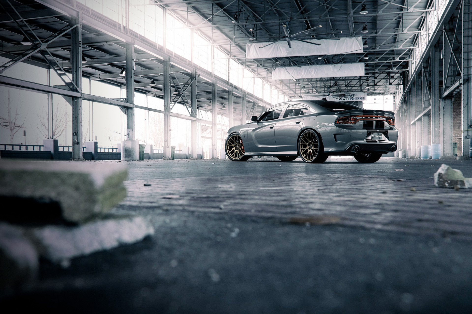 Aftermarket Rear Spoiler on Gray Dodge Charger SRT - Photo by Forgiato