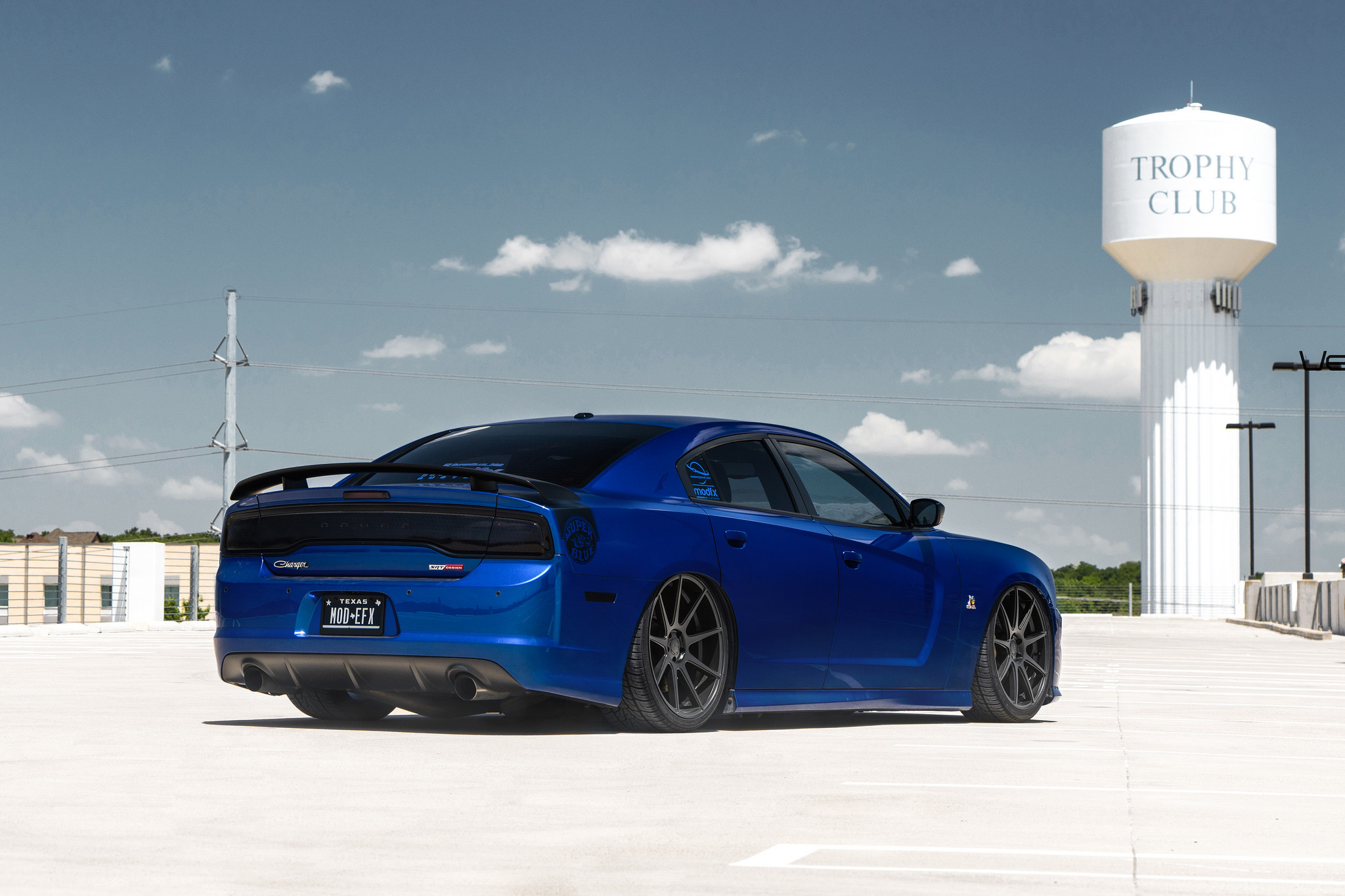 Carbon Fiber Rear Diffuser on Blue Dodge Charger - Photo by Velgen