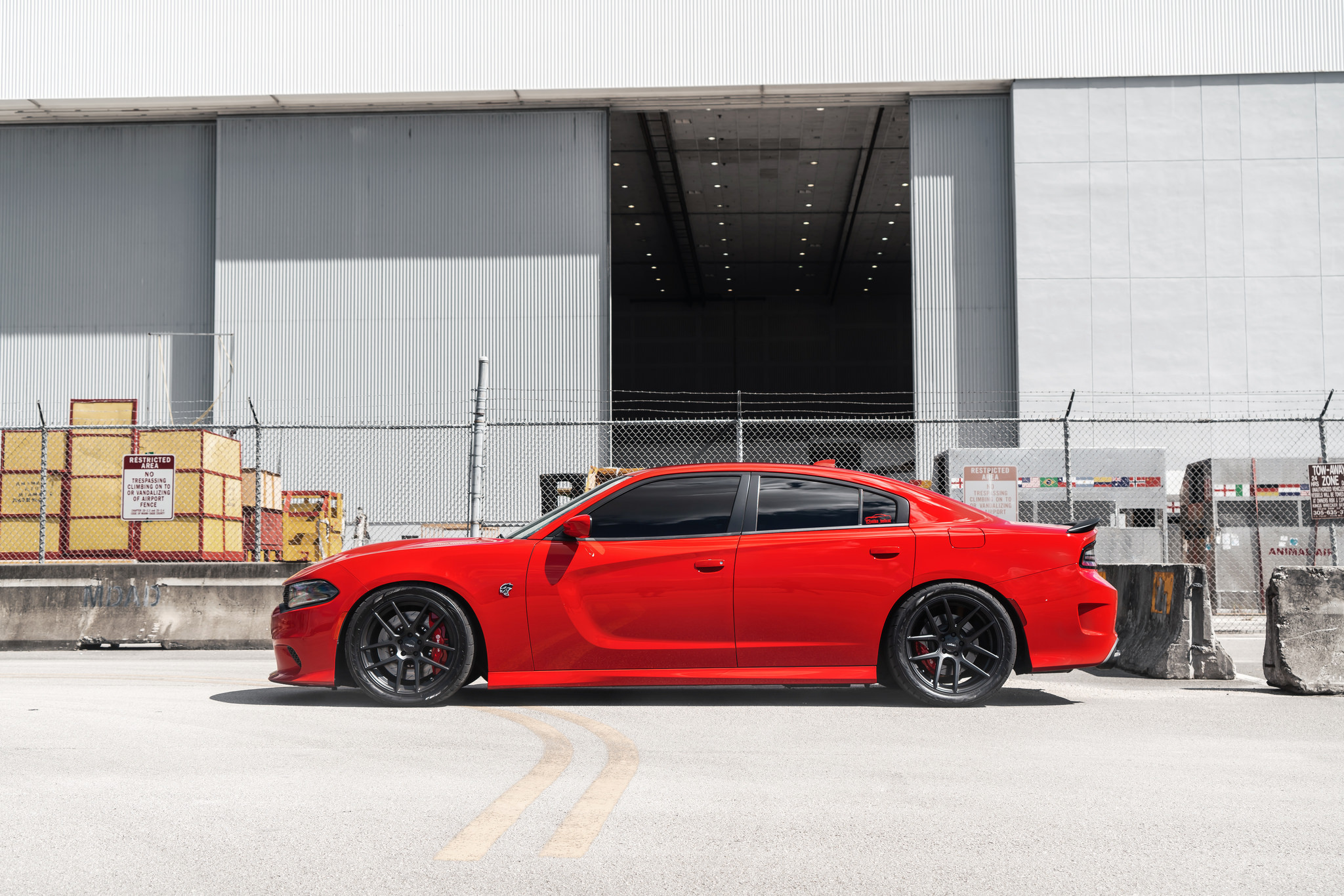 Custom Red Dodge Charger SRT Side Skirts - Photo by Velgen Wheels