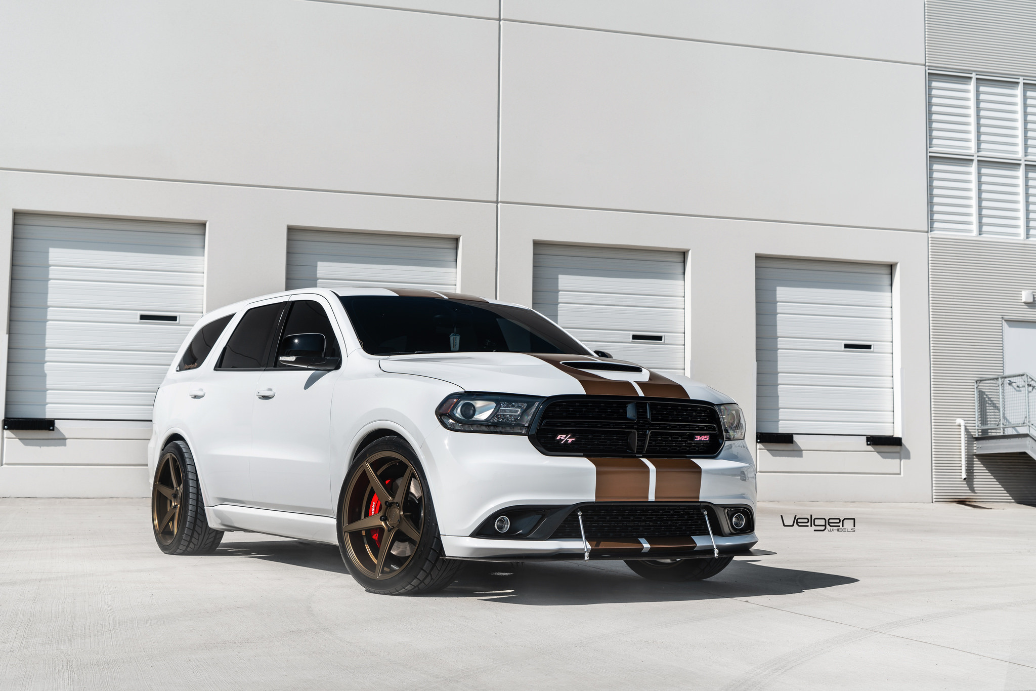 Custom White Dodge Durango RT with Brown Stripes - Photo by Velgen