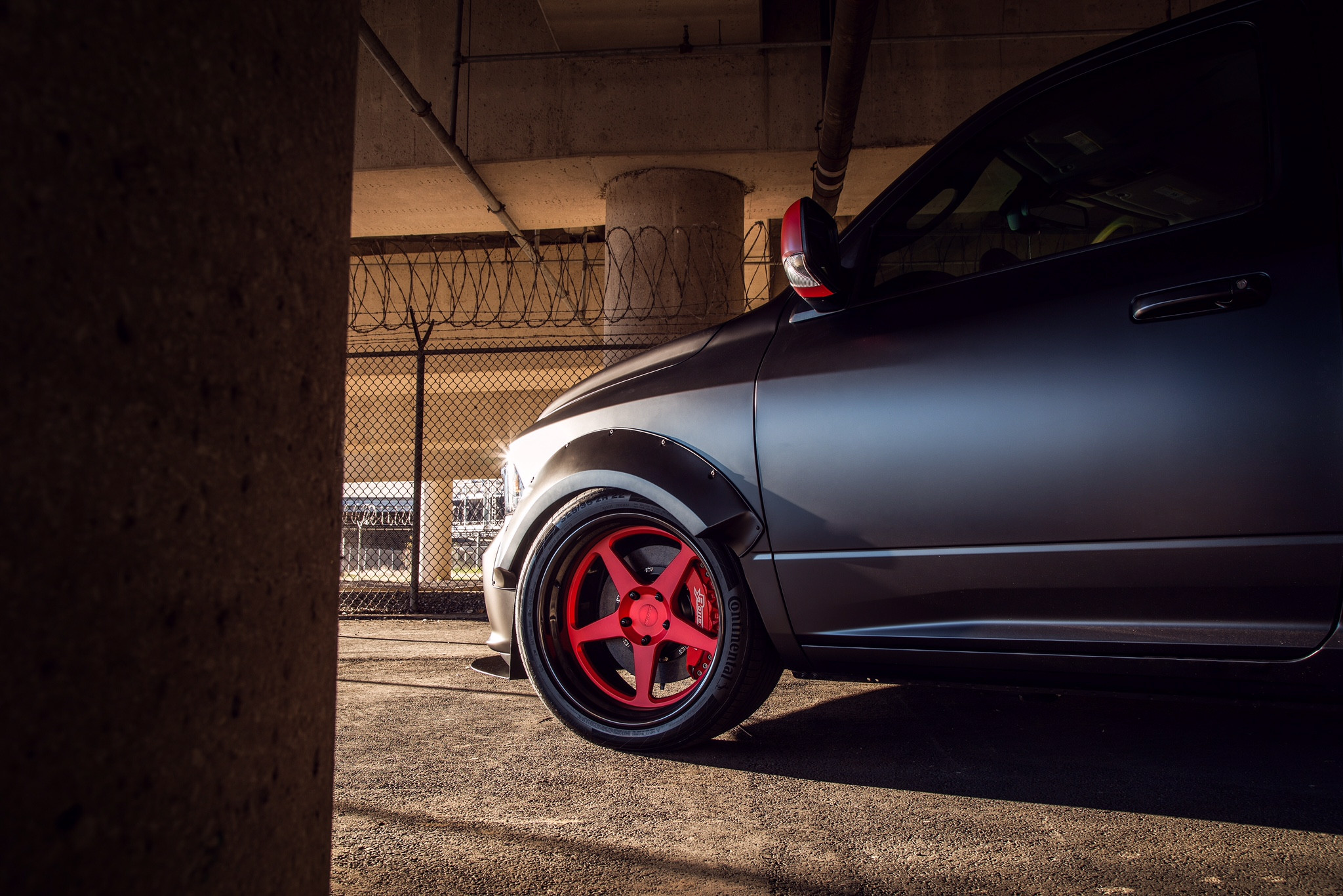 Custom Pink Side Mirrors on Gray Dodge Ram - Photo by Forgeline Motorsports