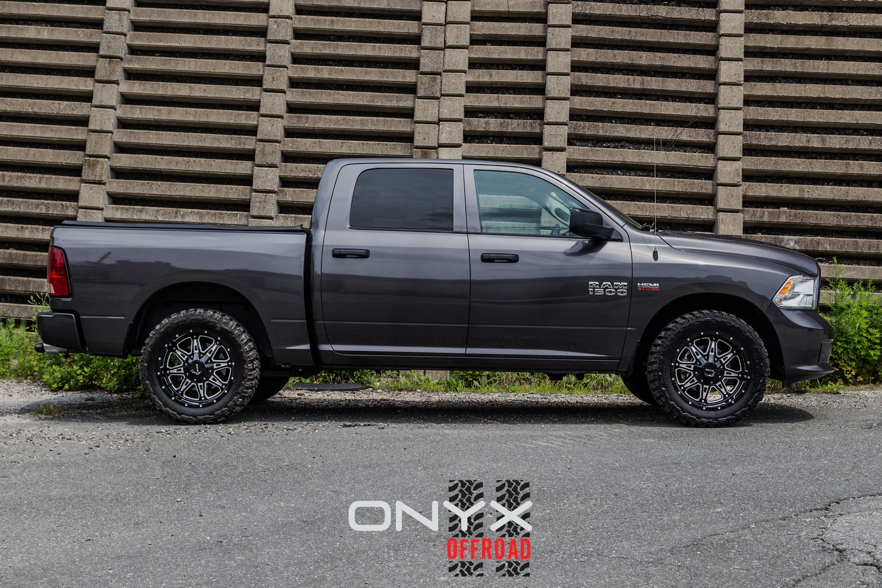 Custom Onyx Off-Road Rims on Gray Dodge Ram - Photo by Onyx Offroad