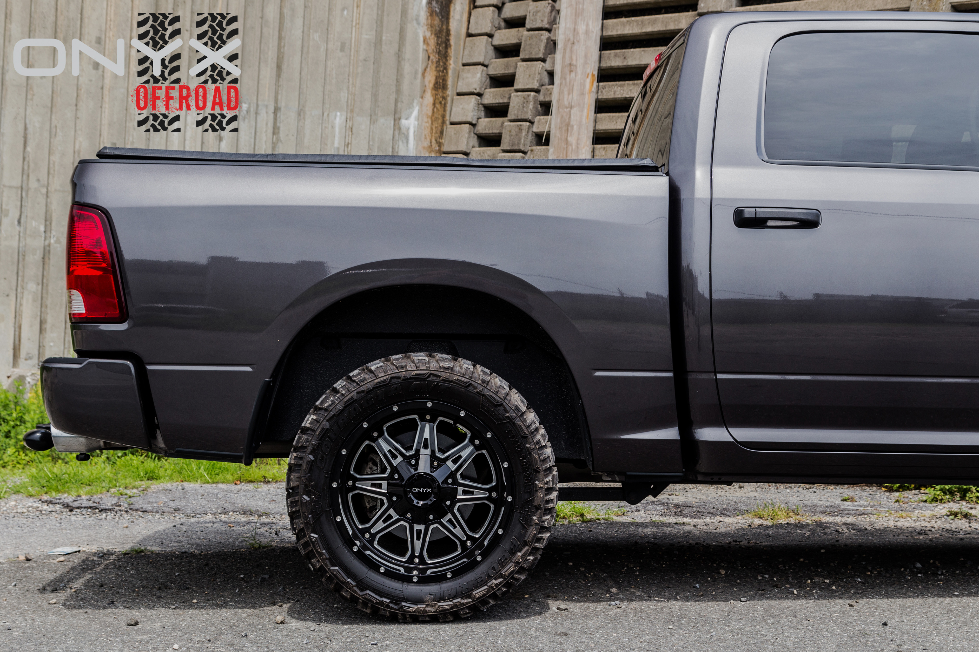 Gray Dodge Ram with Red LED Taillights - Photo by Onyx Offroad