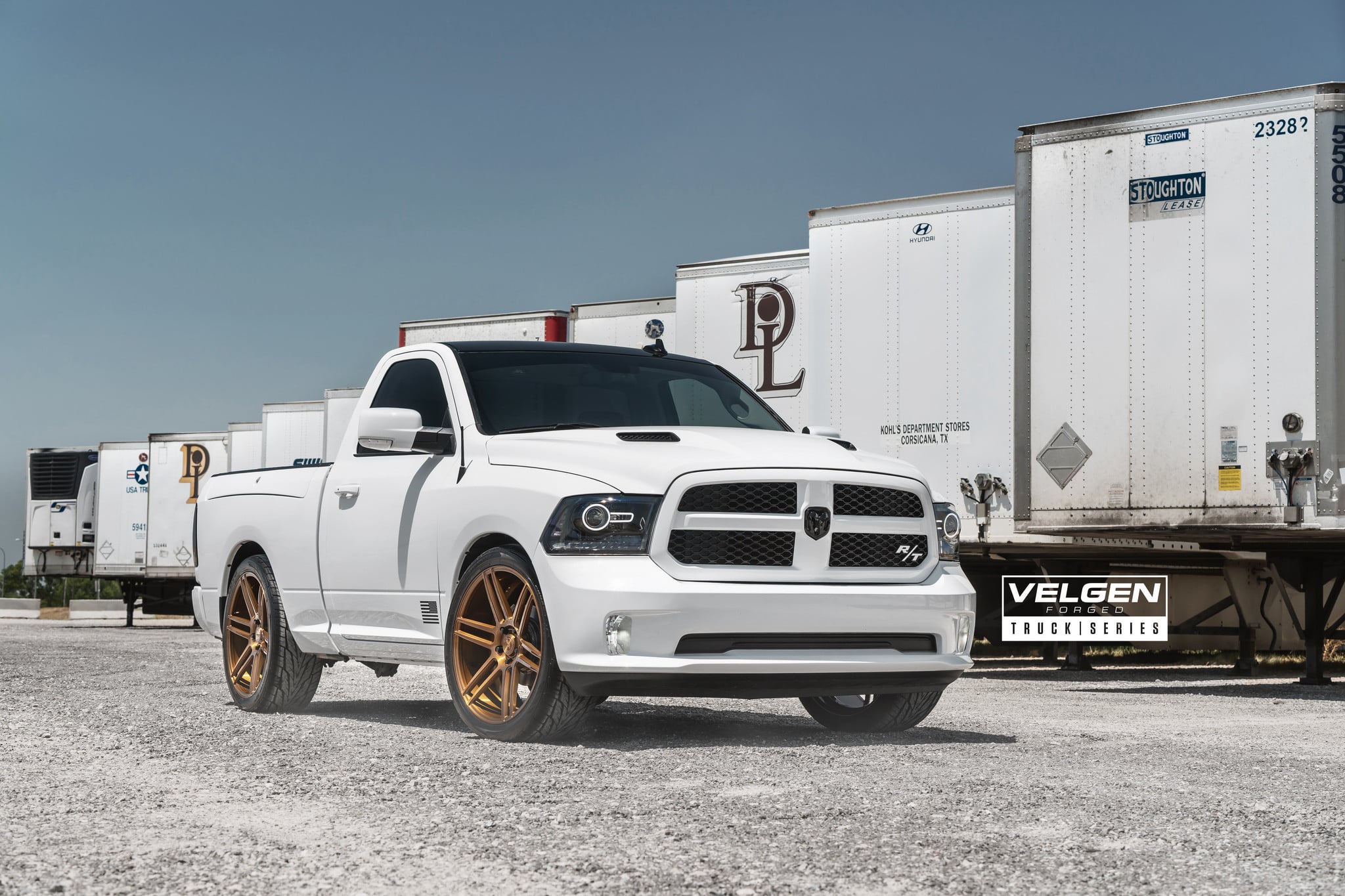 Custom Vented Hood on White Dodge Ram RT - Photo by Velgen