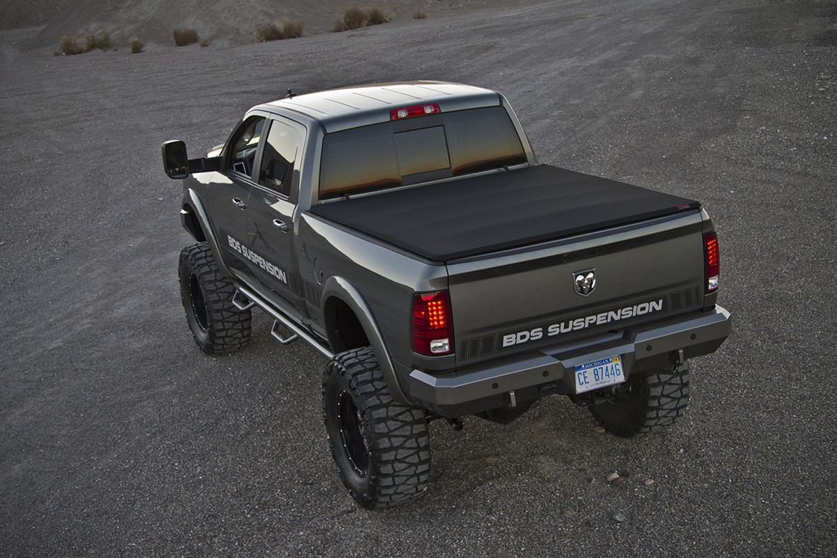 Lifted Dodge Ram with a Roll up Tonneau Cover - Photo by BDS Suspensions