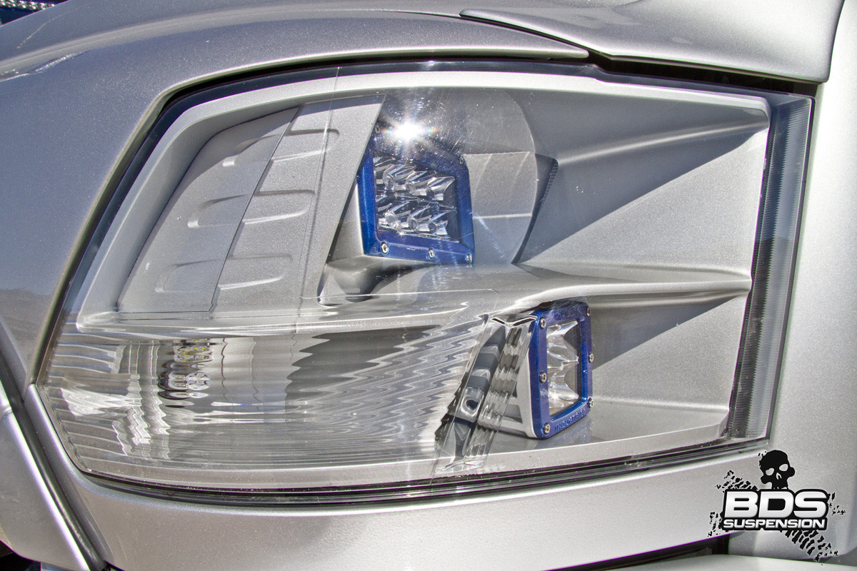 Custom Made LED Projector Headlights on Ram Truck - Photo by BDS Suspensions