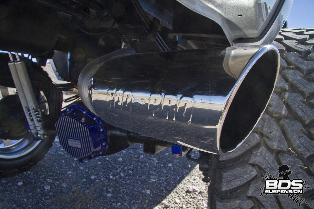 Huge Chrome Diesel Exhaust Tip on Dodge Ram - Photo by BDS Suspensions
