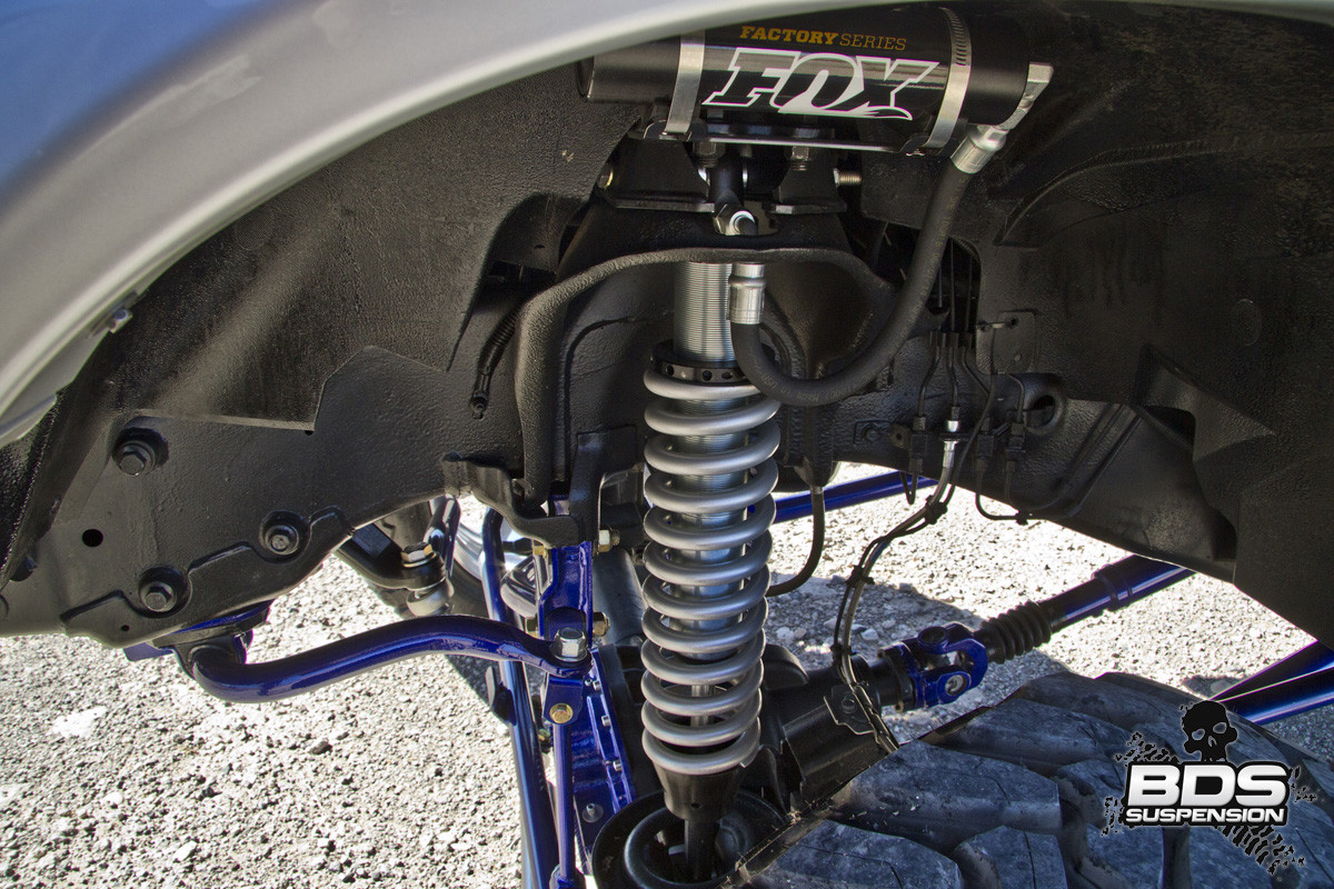 Fox Shocks With Remote Reservoirs on a Lifted Ram - Photo by BDS Suspensions