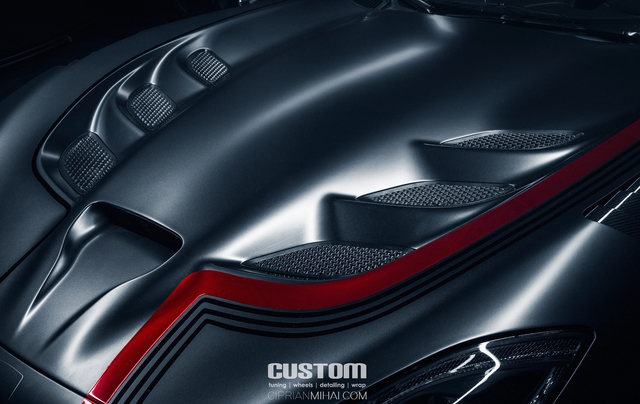 Custom Vented Hood on Gray Debadged Dodge Viper - Photo by Ciprian Mihai