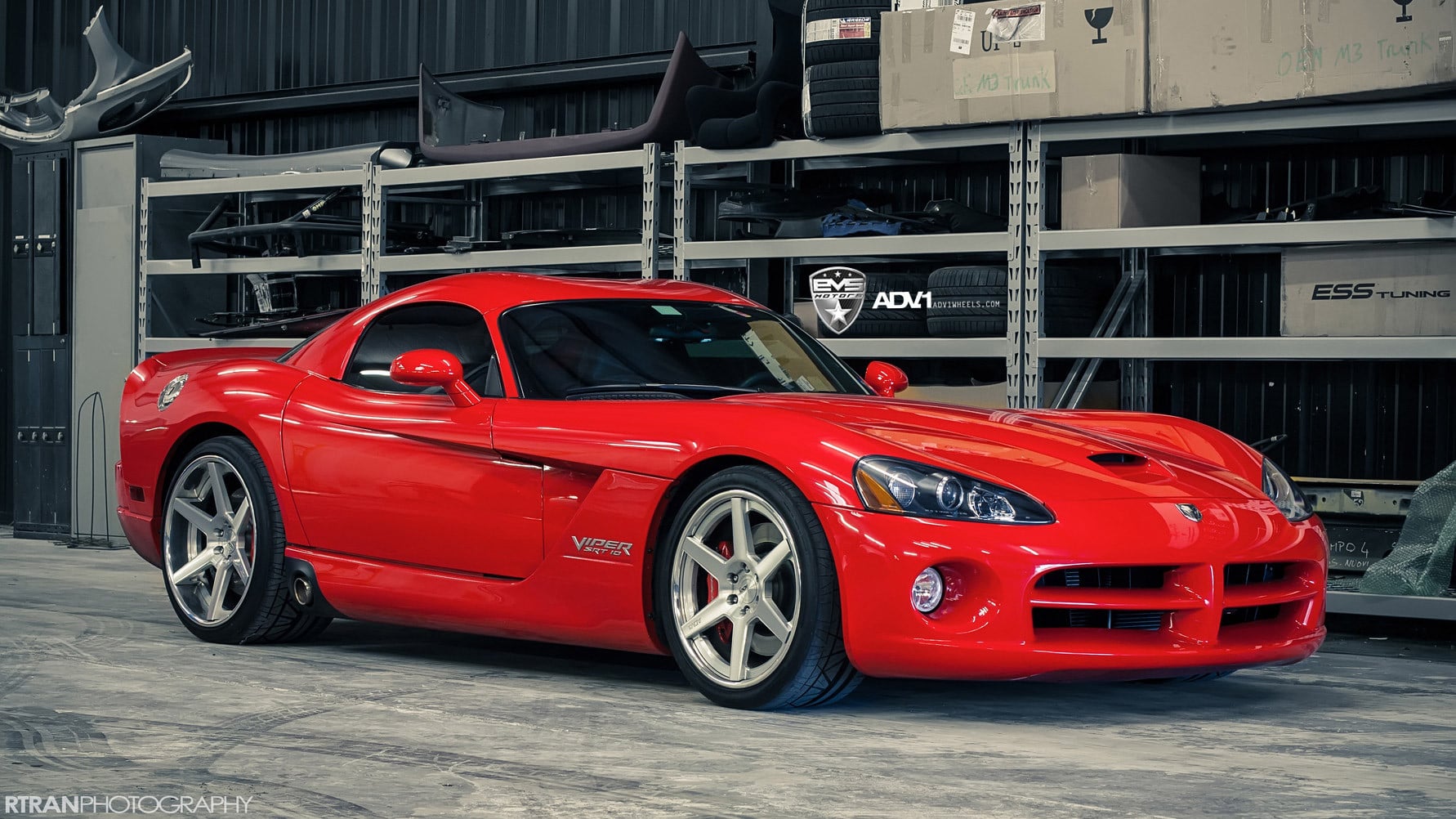 Polished ADV1 Wheels on Red Dodge Viper SRT10 - Photo by ADV.1