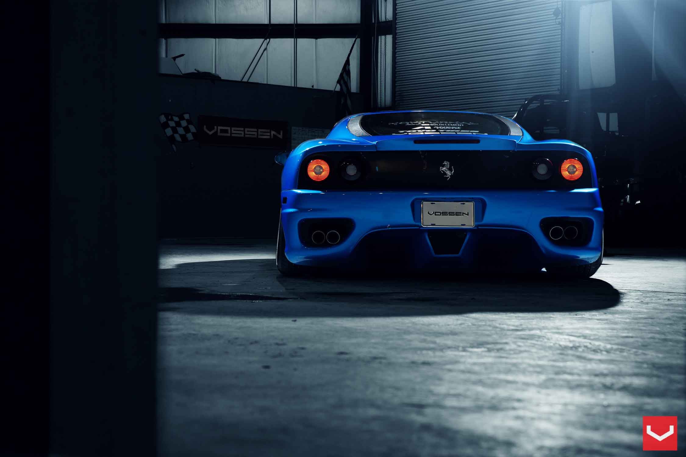 Blue Debadged Ferrari 360 with Custom Rear Bumper - Photo by Vossen