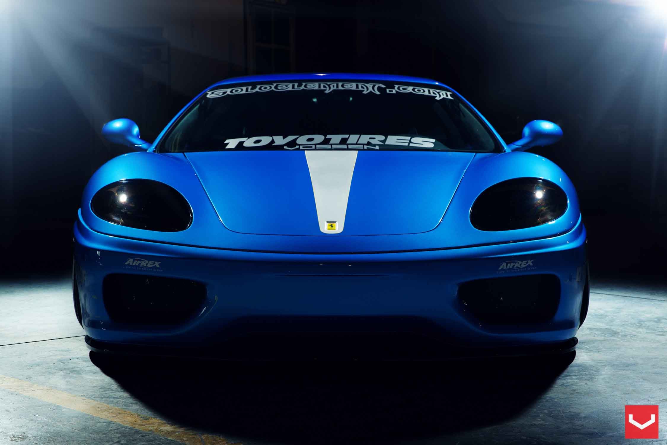 Dark Smoke Headlights on Custom Blue Ferrari 360 - Photo by Vossen