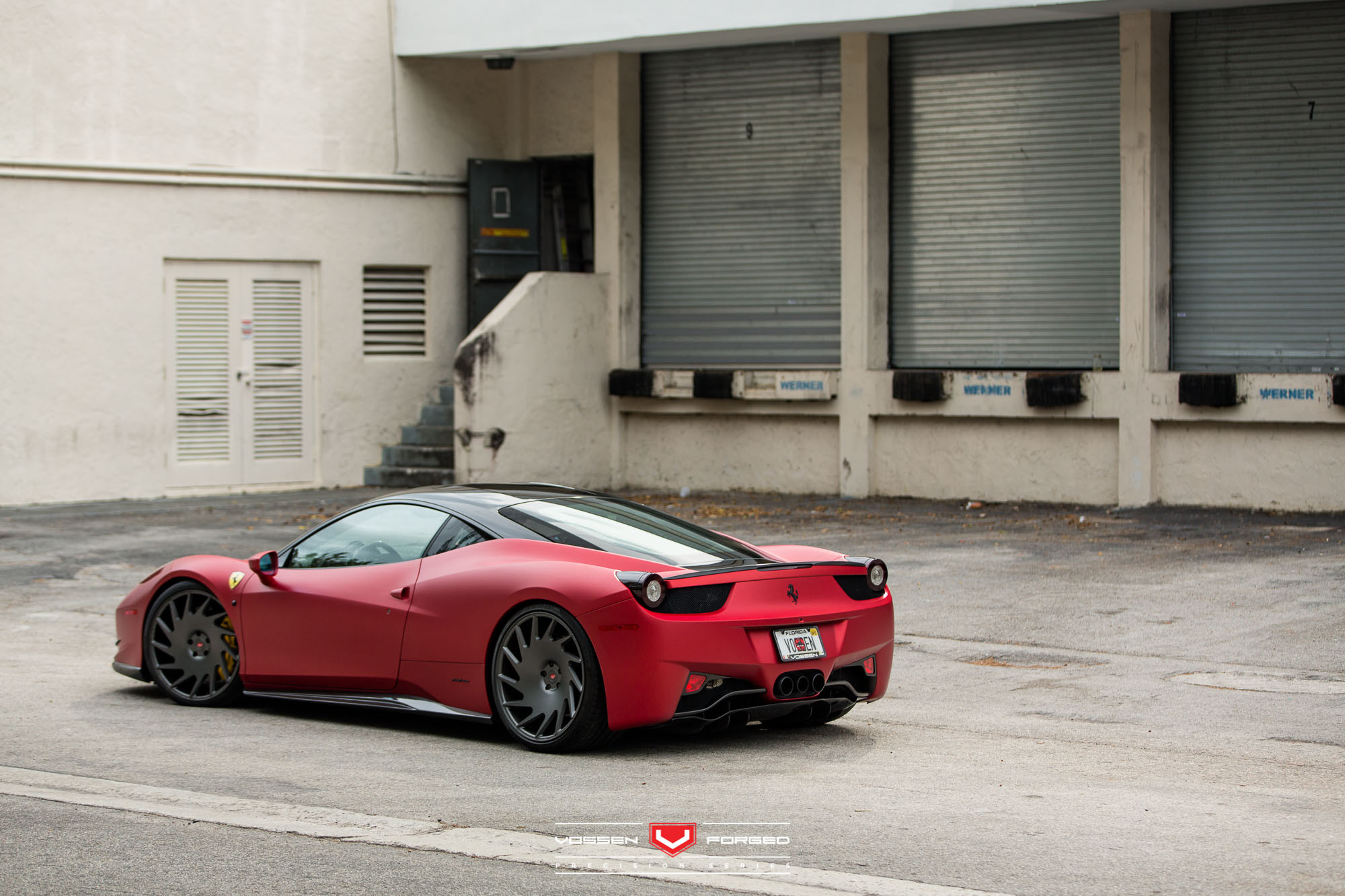 Black Forged Vossen Wheels on Red Matte Ferrari 458 - Photo by Vossen
