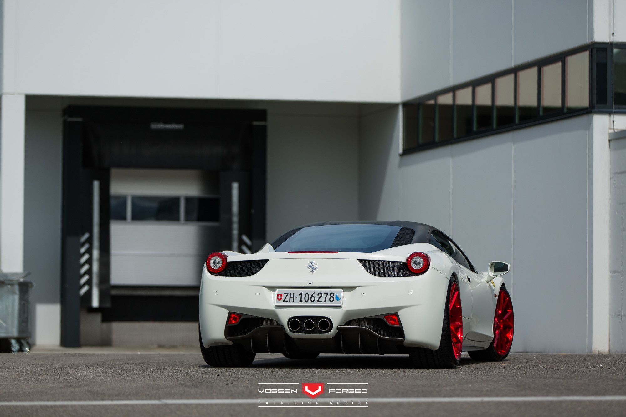 Aftermarket Rear Diffuser on White Ferrari 458 - Photo by Vossen