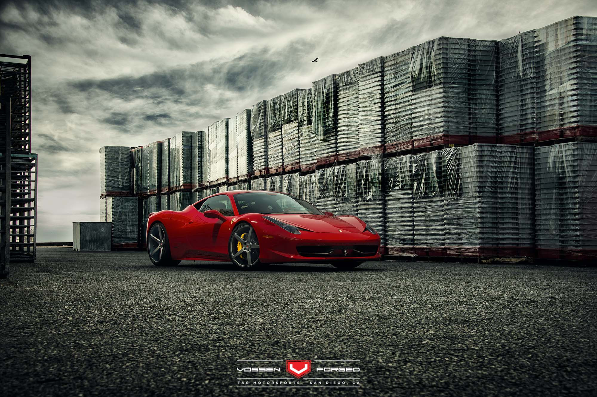 Gloss Red Ferrari 458 with Custom Front Bumper - Photo by Vossen