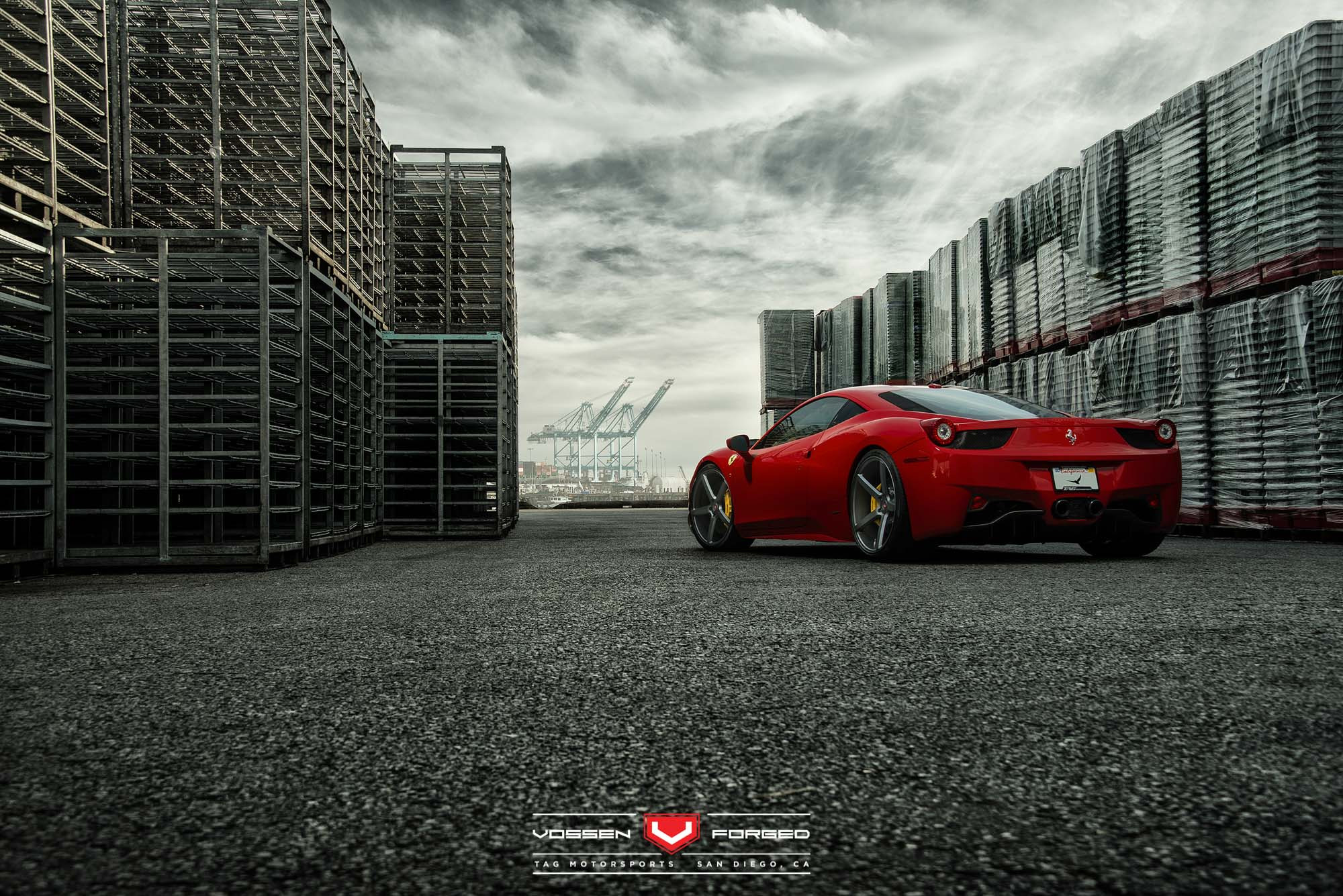 Aftermarket Rear Diffuser on Gloss Red Ferrari 458 - Photo by Vossen