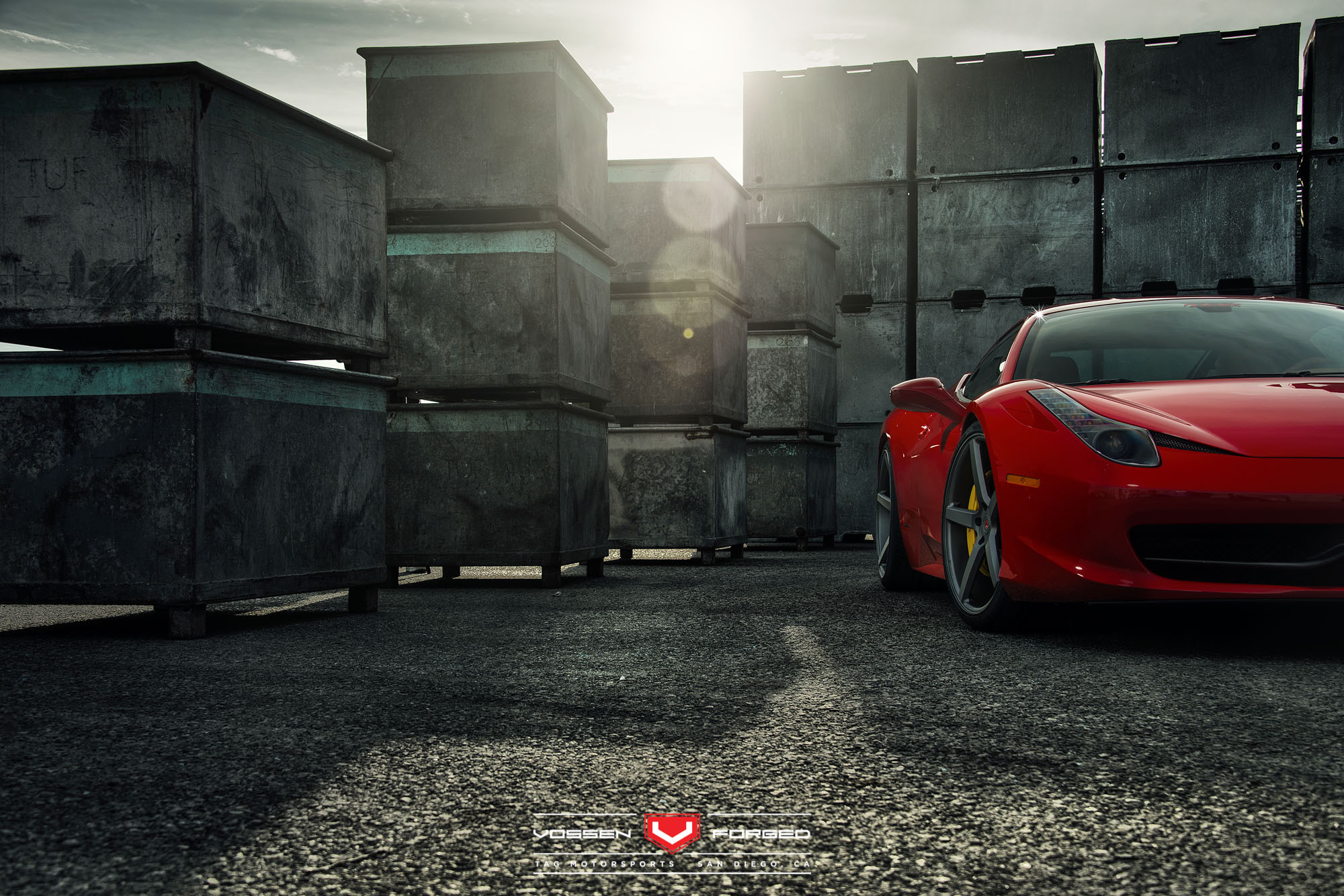 Custom Dark Smoke Headlights on Red Ferrari 458 - Photo by Vossen