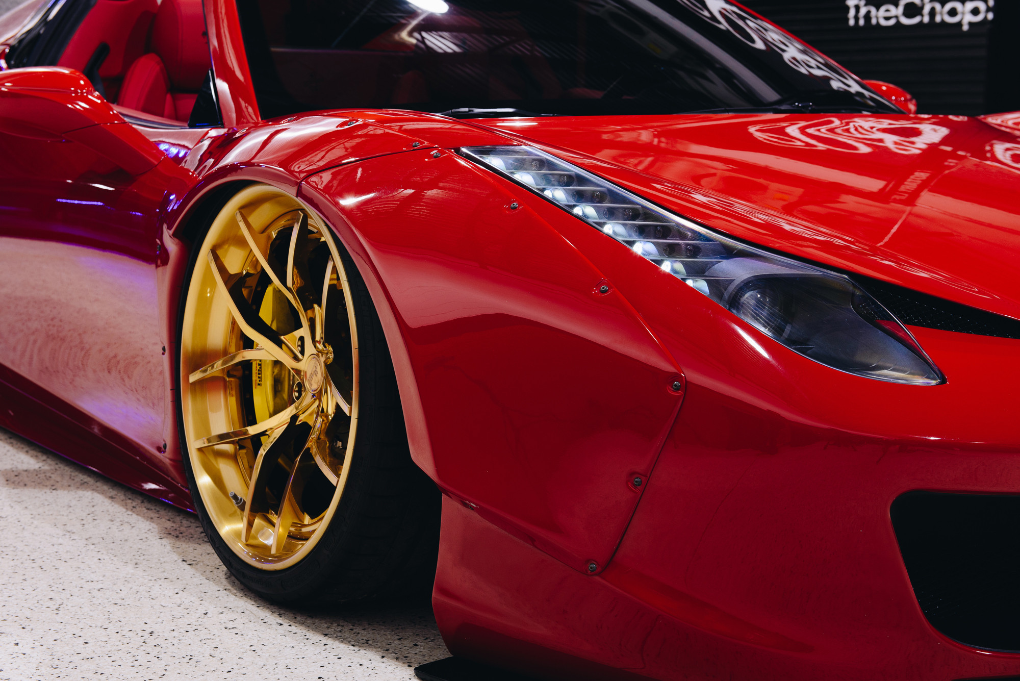 Custom LED Headlights on Red Ferrari 458 - Photo by Niche