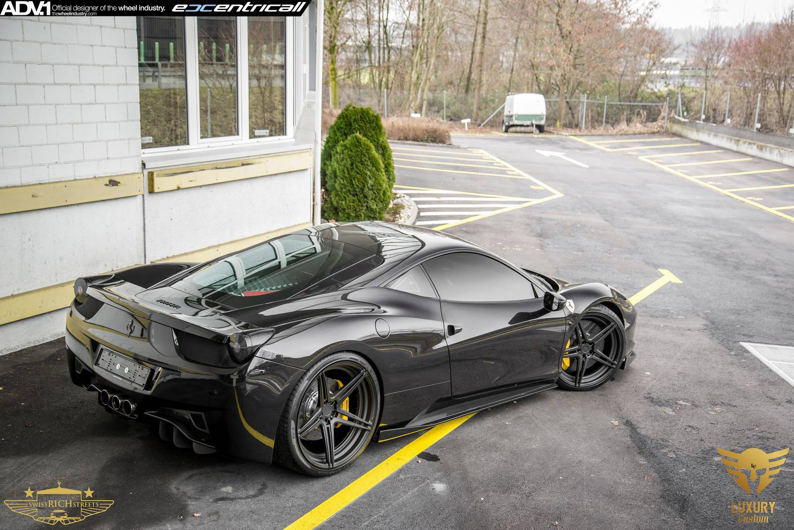 Aftermarket Rear Diffuser on Black Ferrari 458 - Photo by ADV.1