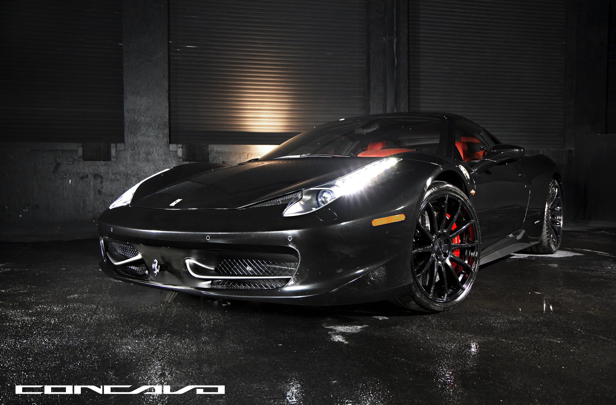 All-Black Ferrari 458 with Multi-spoke Wheels - Photo by Concavo